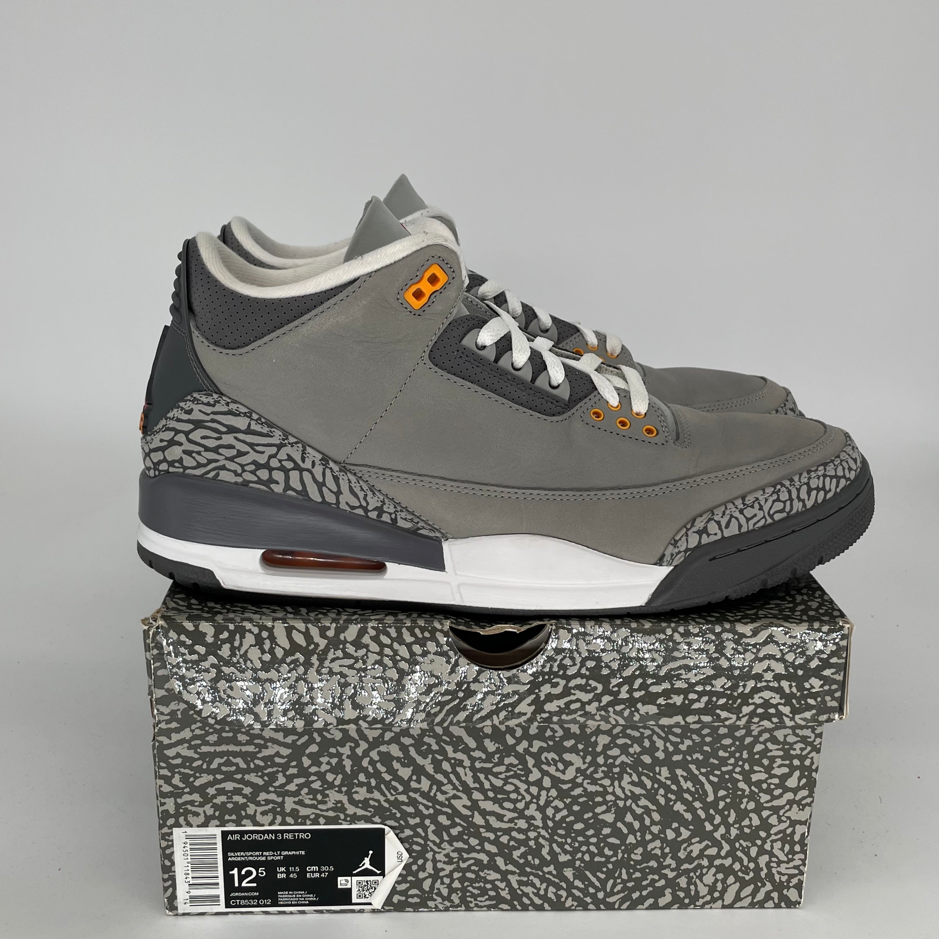 Original Air Jordan 3 Retro 'Cool Grey' Men's Basketball Shoes - Size 12.5 (CT8532-012) | Iconic Sneakers for Streetwear & Casual Outfits