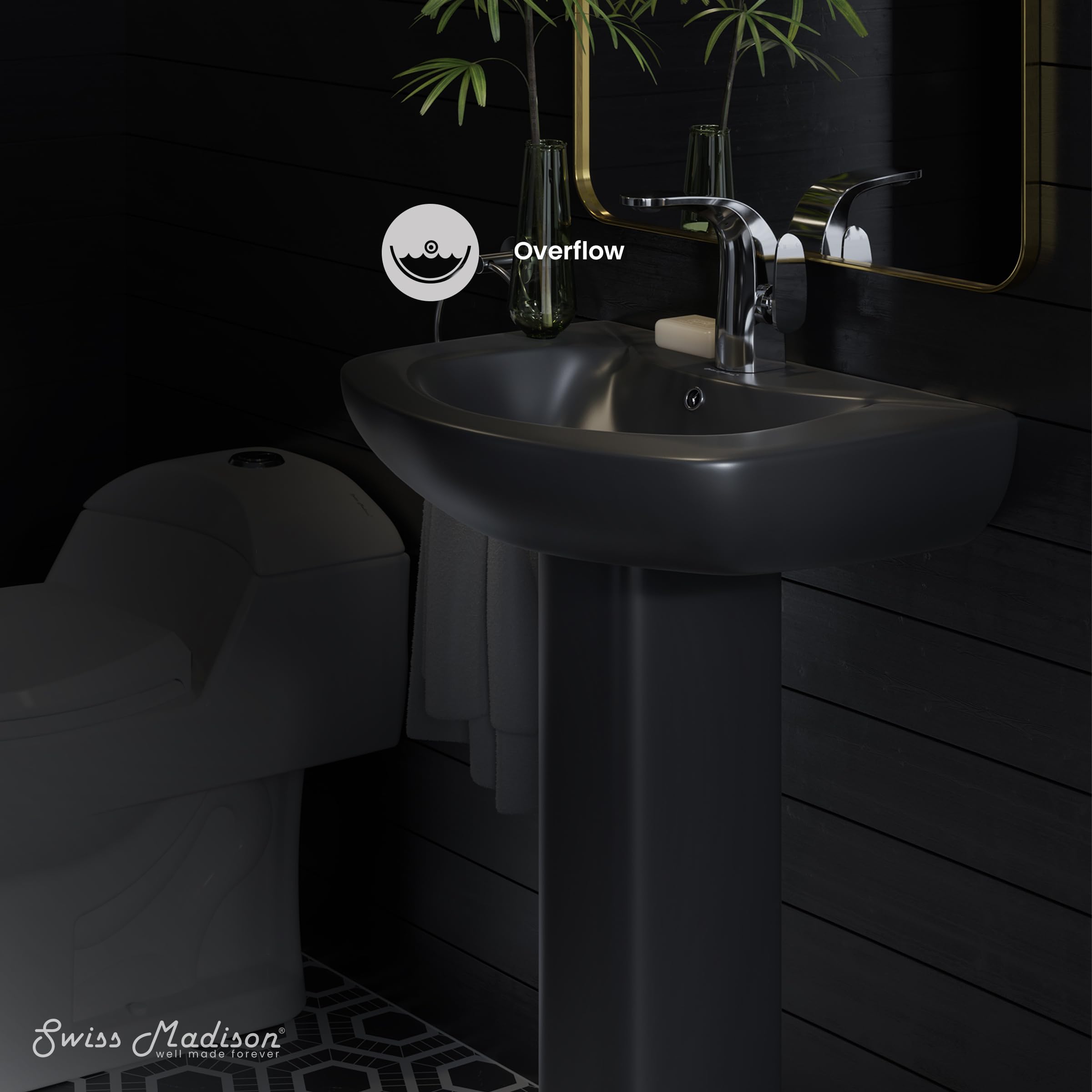 Chateau Two-Piece Round Pedestal Sink in Matte Black - Modern Bathroom Vanity for Small Spaces | Perfect for Powder Rooms & Guest Baths
