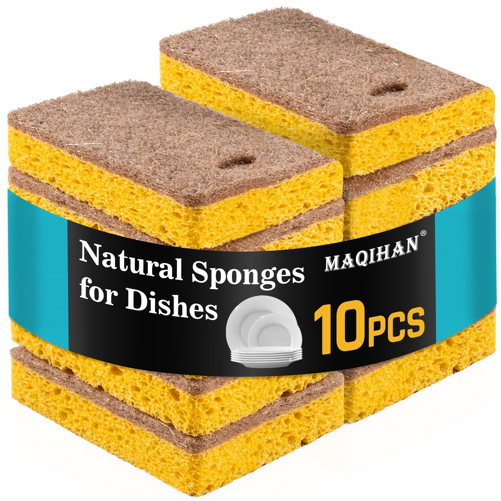 10PCS Natural Biodegradable Kitchen Sponges - Eco-Friendly Non-Scratch Dish Sponges for Cleaning Dishes, Cookware & Countertops | Perfect for Sustainable Home & RV Use