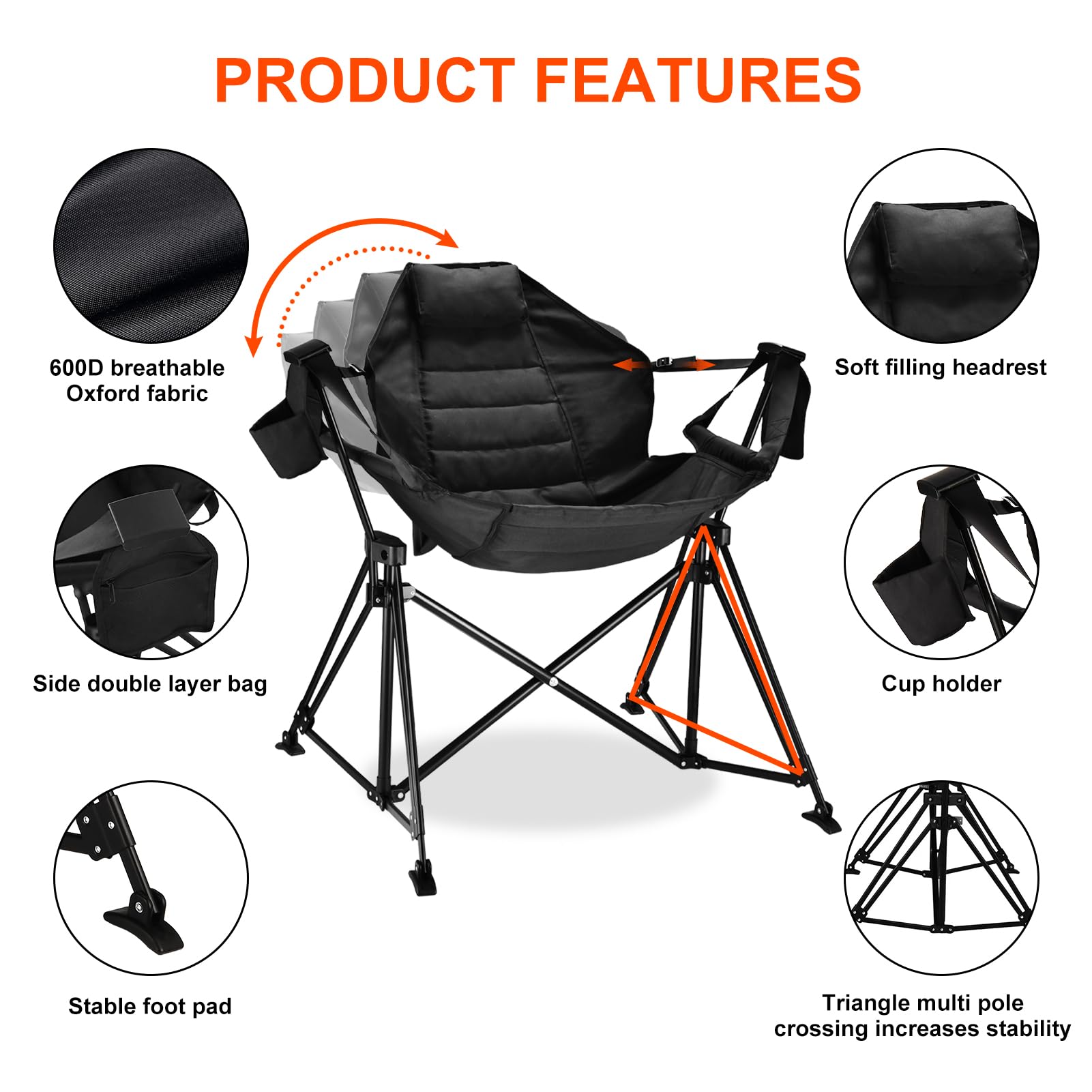 Portable Folding Hammock Chair with Stand - 350lbs Weight Capacity for Adults, Outdoor Rocking Swinging Camping, Lawn & Garden Relaxation - Perfect for Backyard, Patio, Beach and Picnic Use