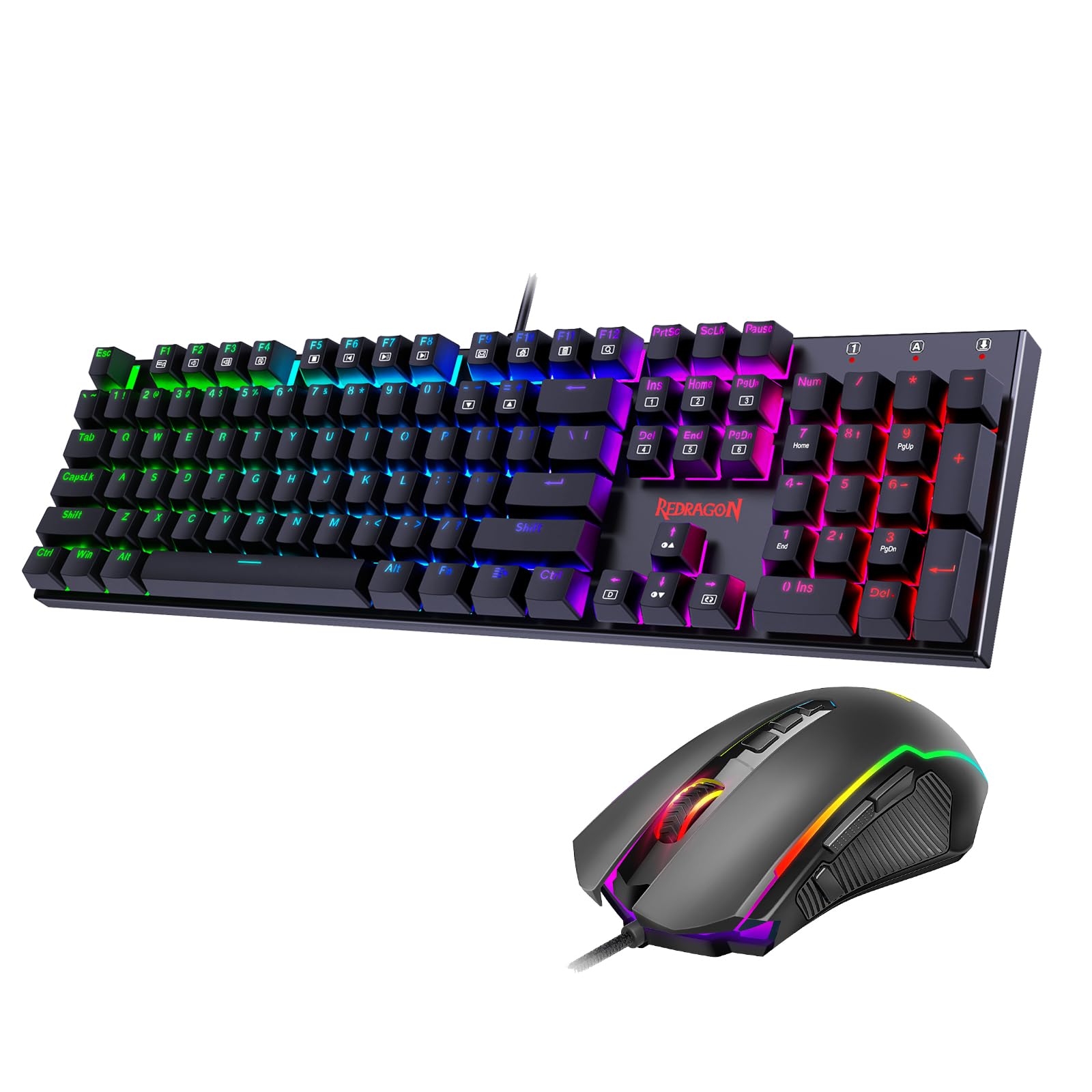 Redragon K565 RGB Mechanical Gaming Keyboard with Blue Switches & M910-K Wired Gaming Mouse Combo - Perfect for PC, PS4, Xbox Gaming & Office Work