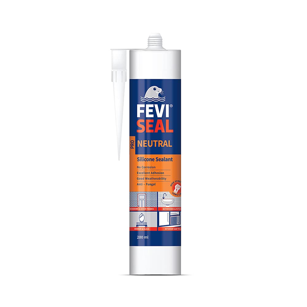 FEVISEAL NEUTRAL PRO CLEAR Silicone Sealant - 280ml (9.9oz) Waterproof Adhesive for Bathroom, Kitchen & Home Repairs - High Temperature Resistant Sealant for Showers, Sinks & Tiles