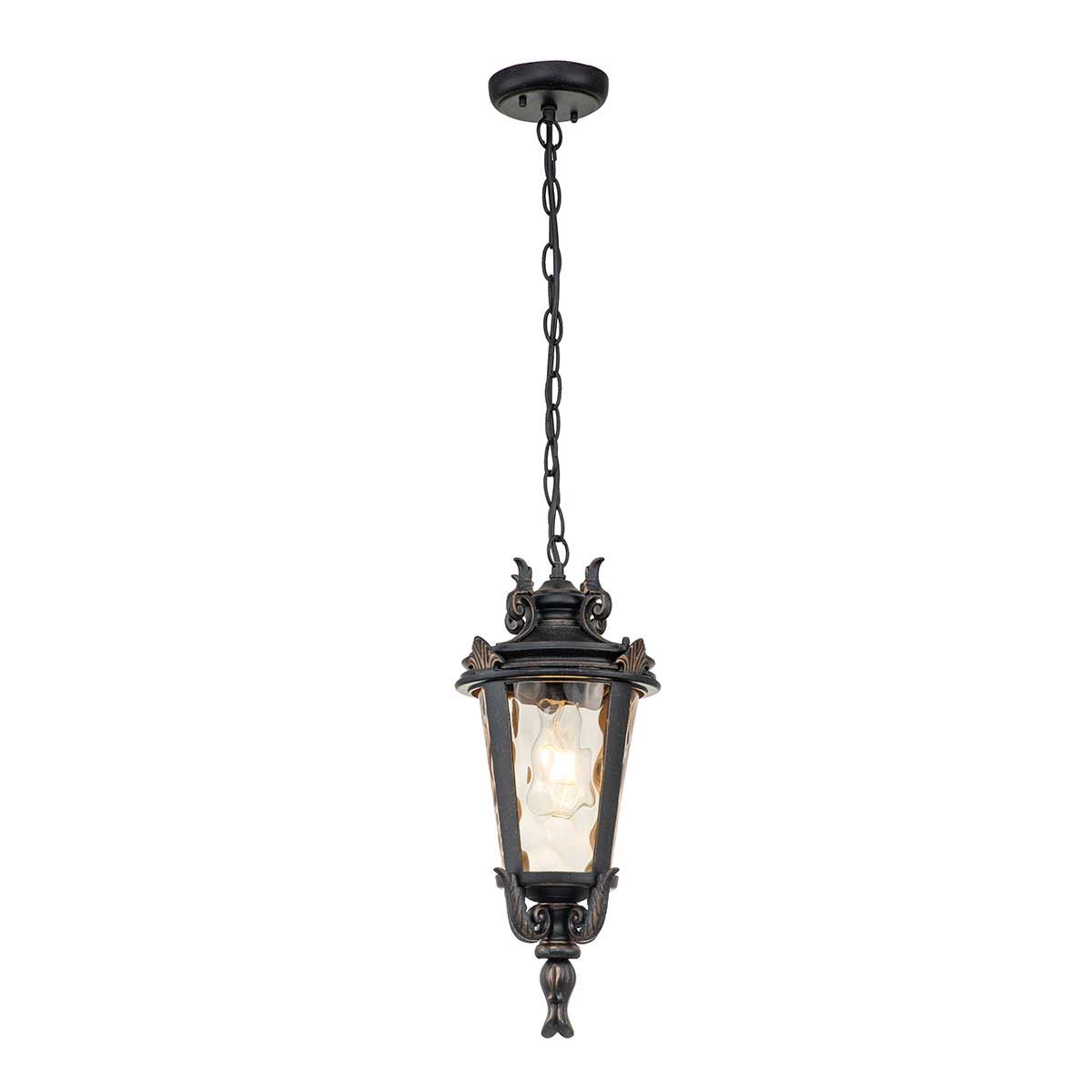 Baltimore 1 Light Medium/Large Chain Lantern in Weathered Bronze - IP44 Rated E27 Outdoor Hanging Light for Porch, Garden & Patio Decor