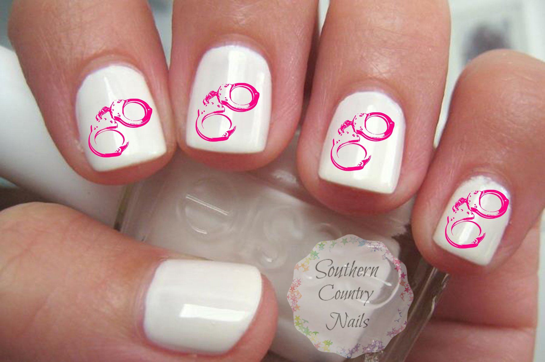 Pink Handcuff Nail Art Stickers - Cute Nail Decals for Women, Girls - Perfect for Parties, Halloween, Cosplay & Nail Art Designs