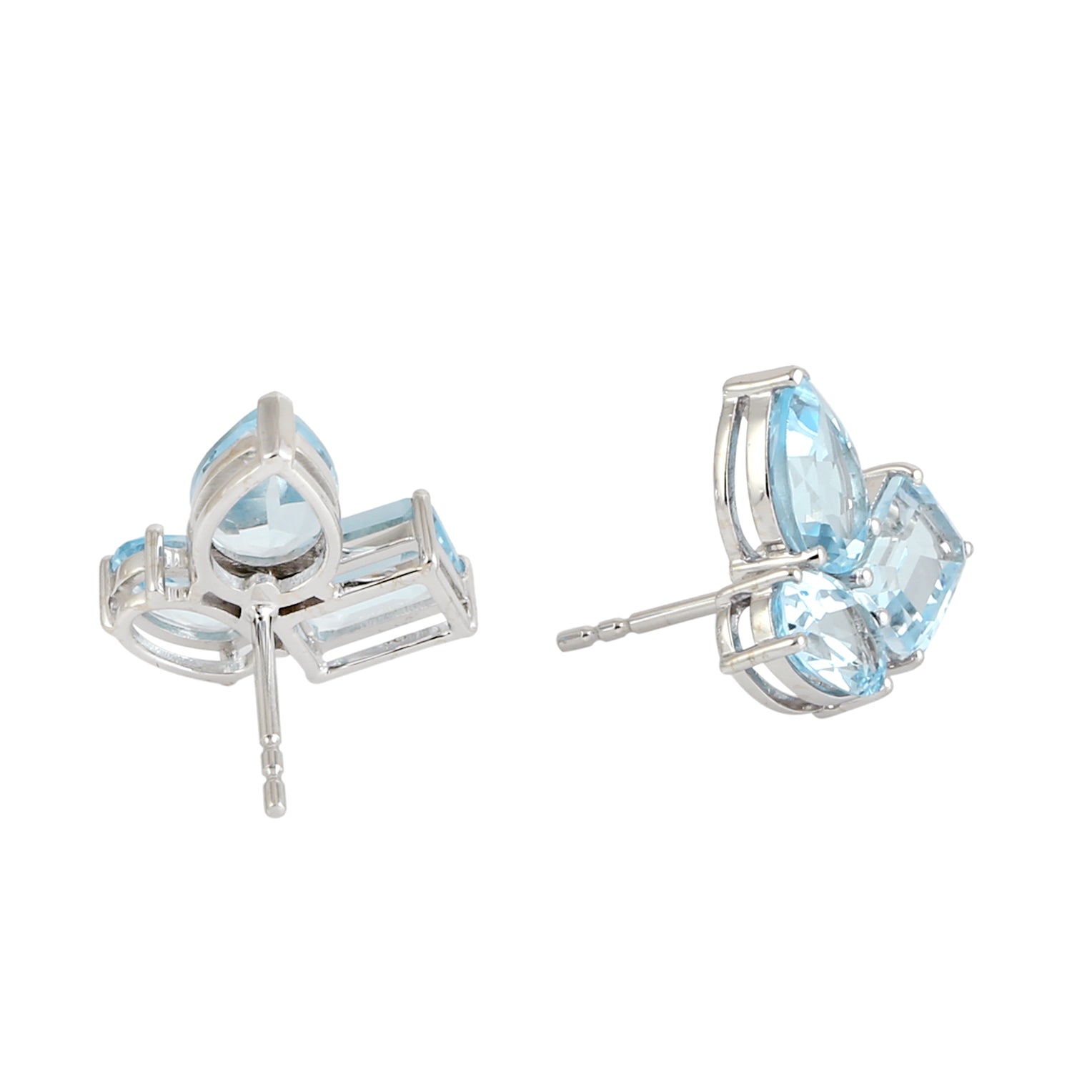 Blue Topaz November Birthstone Stud Earrings - 18k White Gold Three Stone Jewelry for Women - Perfect Gift for Birthday, Anniversary & Special Occasions