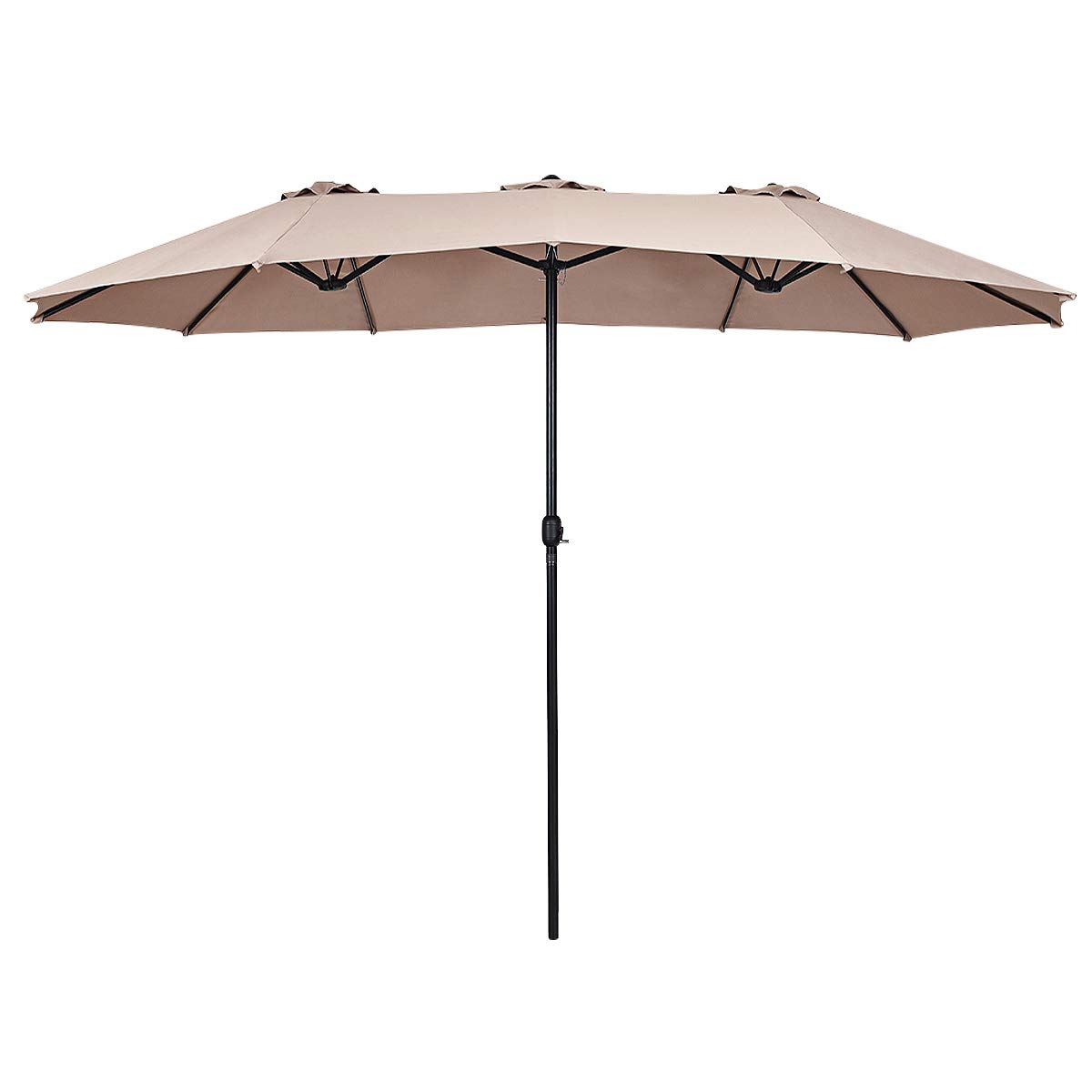 Tangkula 15 Ft Double-Sided Outdoor Patio Umbrella with Easy Crank Handle - Beige Market Table Umbrella for Backyard, Poolside, and Restaurant Outdoor Dining
