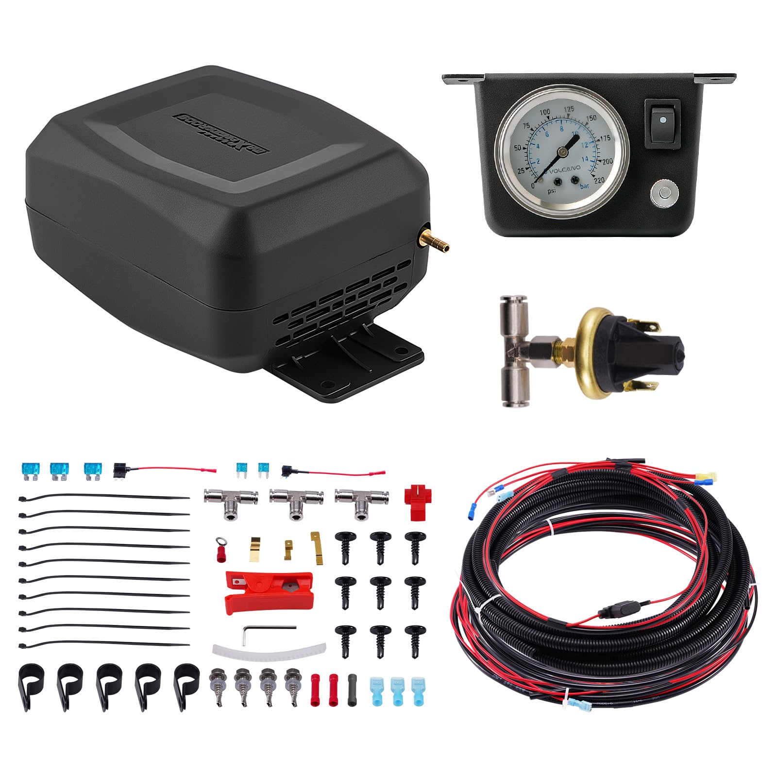 Universal On Board Air Compressor System with Low Pressure Sensor - Air Spring Compressor Kit for Trucks & Vans | Heavy Duty Vehicle Inflation, Off-Road Adventures & Emergency Tire Repair