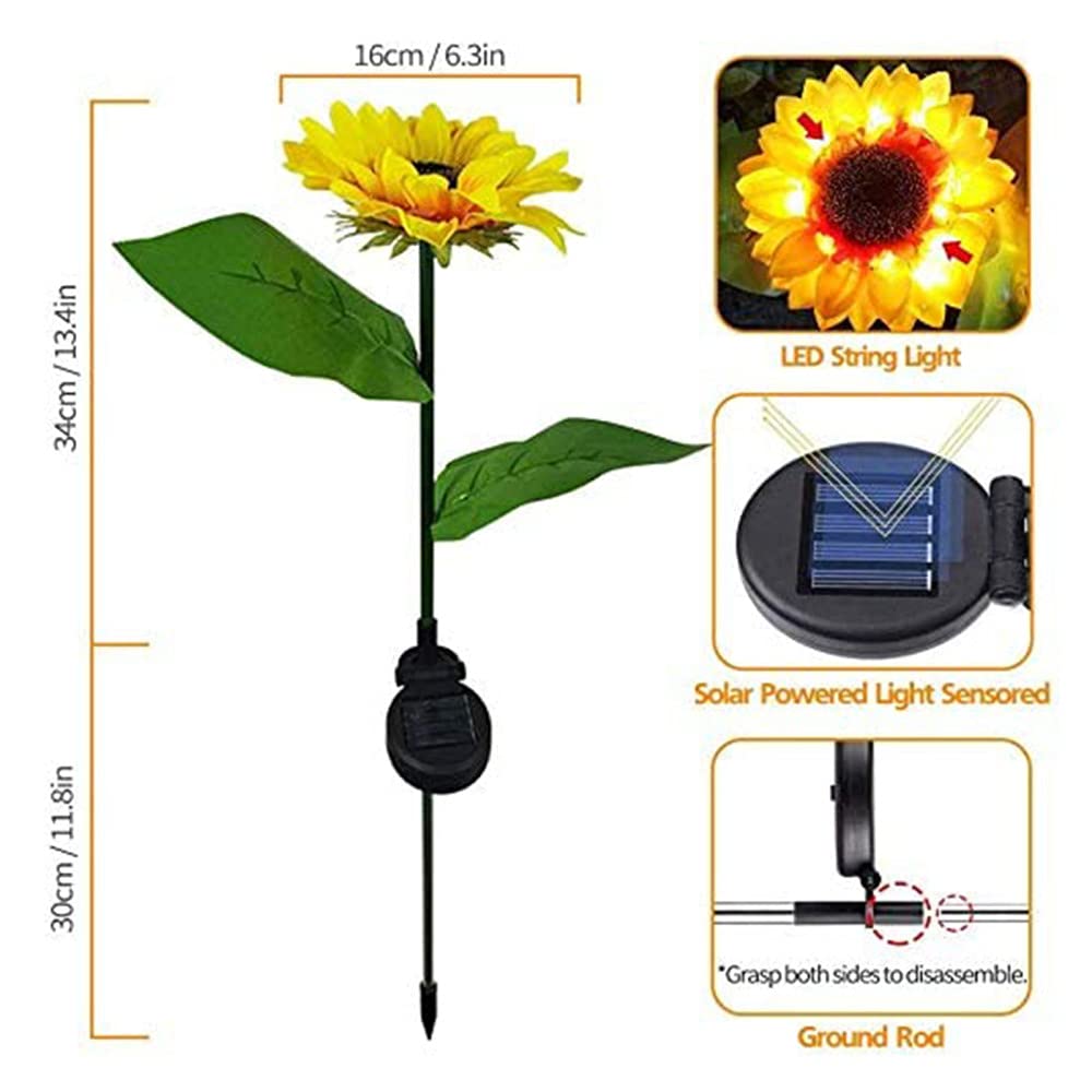 Sunflower Solar Garden Stake Lights - Waterproof Outdoor Solar Powered Decorative Lights for Garden, Patio, Backyard (2 Pack) | Perfect for Pathway Lighting, Landscape Accents & Evening Ambiance