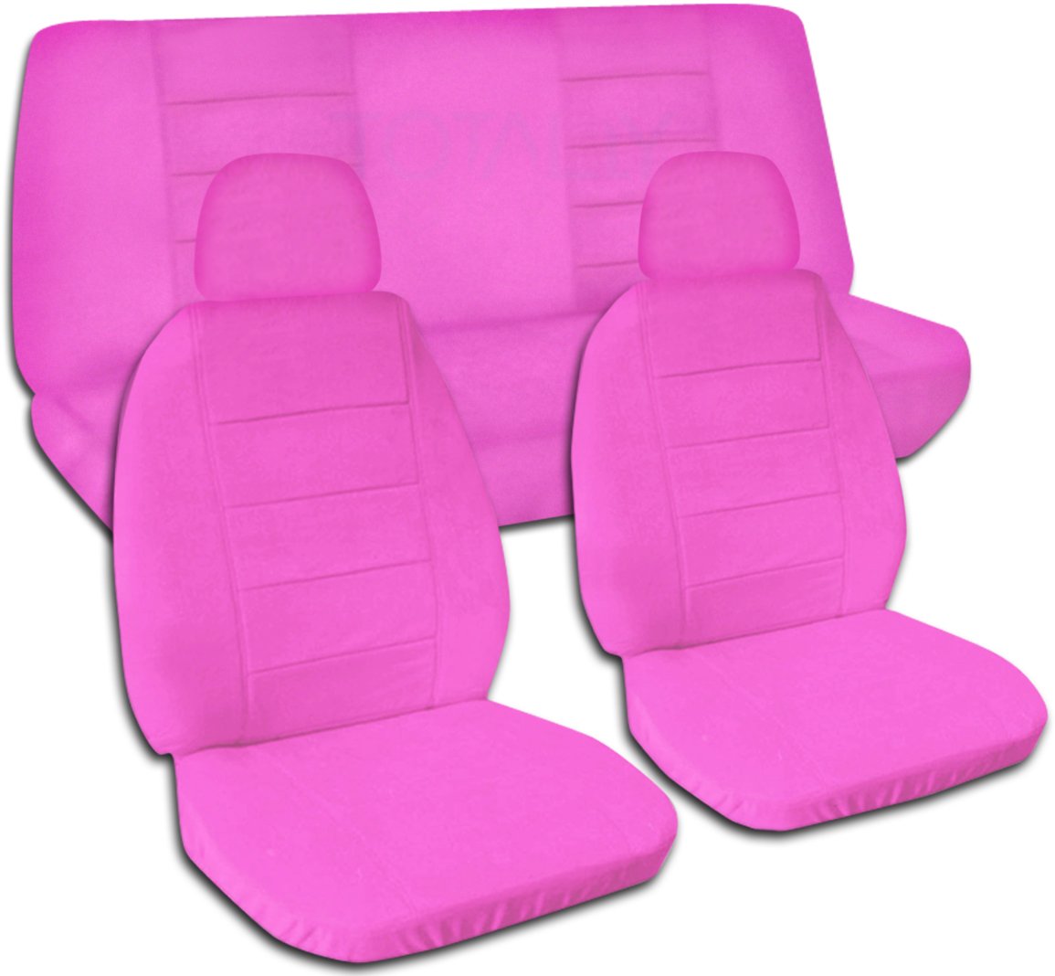 Hot Pink Solid Color Universal Car Seat Covers Full Set with 2 Headrest Covers - Semi-Custom Fit for Cars, Trucks, Vans, RVs & SUVs (22 Color Options) - Perfect for Road Trips, Daily Commuting & Vehicle Protection