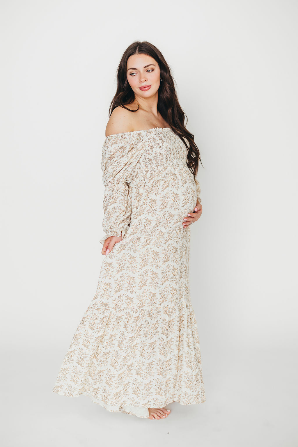 Emerson 100% Cotton Gauze Maxi Dress for Women - Natural/Tan Floral Print, Bump Friendly, Breathable & Comfortable Summer Maternity Dress for Beach, Vacation and Casual Wear