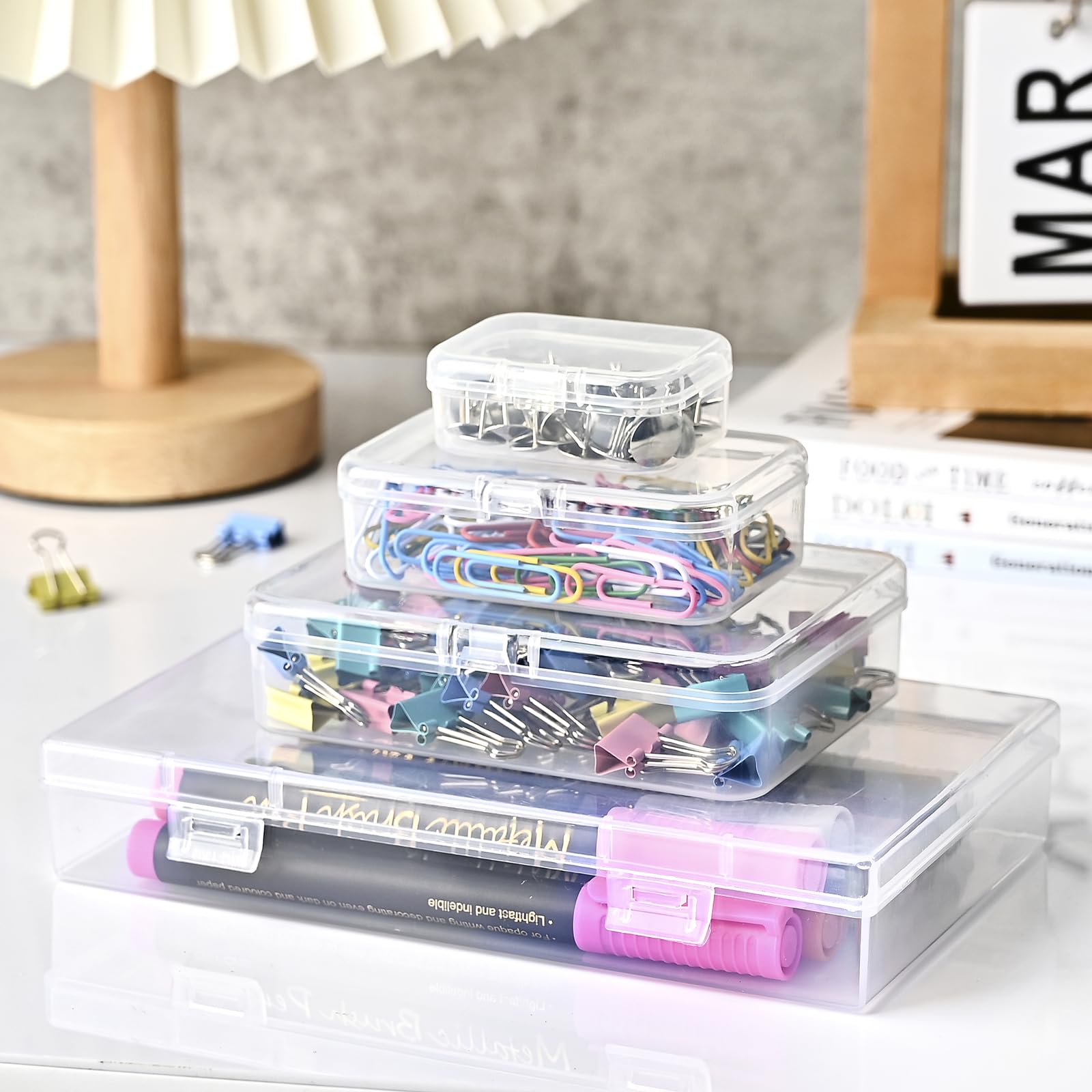 24 Pack Clear Plastic Storage Boxes with Hinged Lids - Small Rectangular Containers for Beads, Jewelry & Craft Organizers - Perfect for DIY Projects, Art Supplies & Small Item Storage