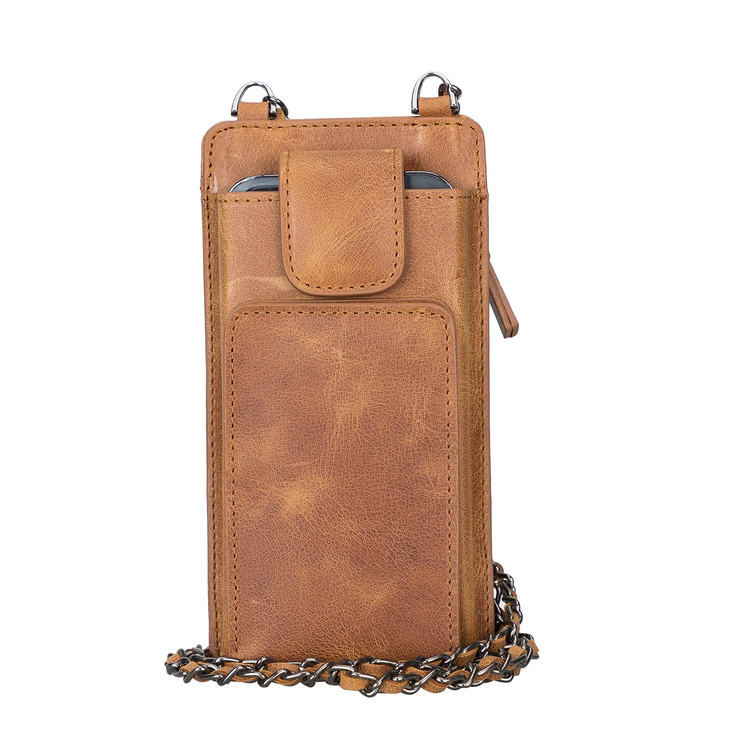 Women's Leather Crossbody Phone Purse with Zipper, Phone Pocket & Chain Strap - 4 Card Slots, Fits All Phones Up to 6.9