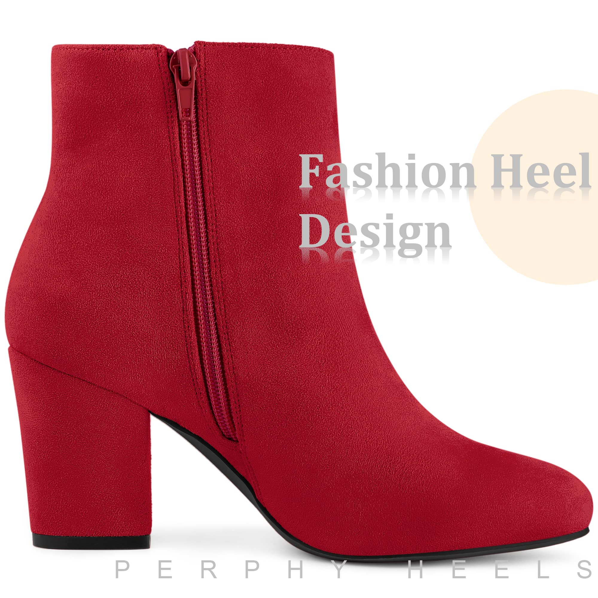 Perphy Women's Round Toe Chunky High Heel Ankle Boots - Comfortable Fashion Booties for Casual Wear, Office & Night Out