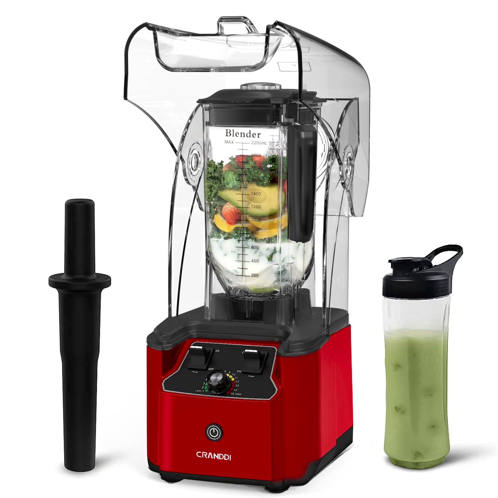 2200W Commercial Quiet Blender - Professional Countertop Blender with BPA-Free 80oz Pitcher, 15-Speed & Pulse Control - Ideal for Smoothies, Juices, Soups - Perfect for Restaurants, Cafes & Home Kitchens (K90 Red)