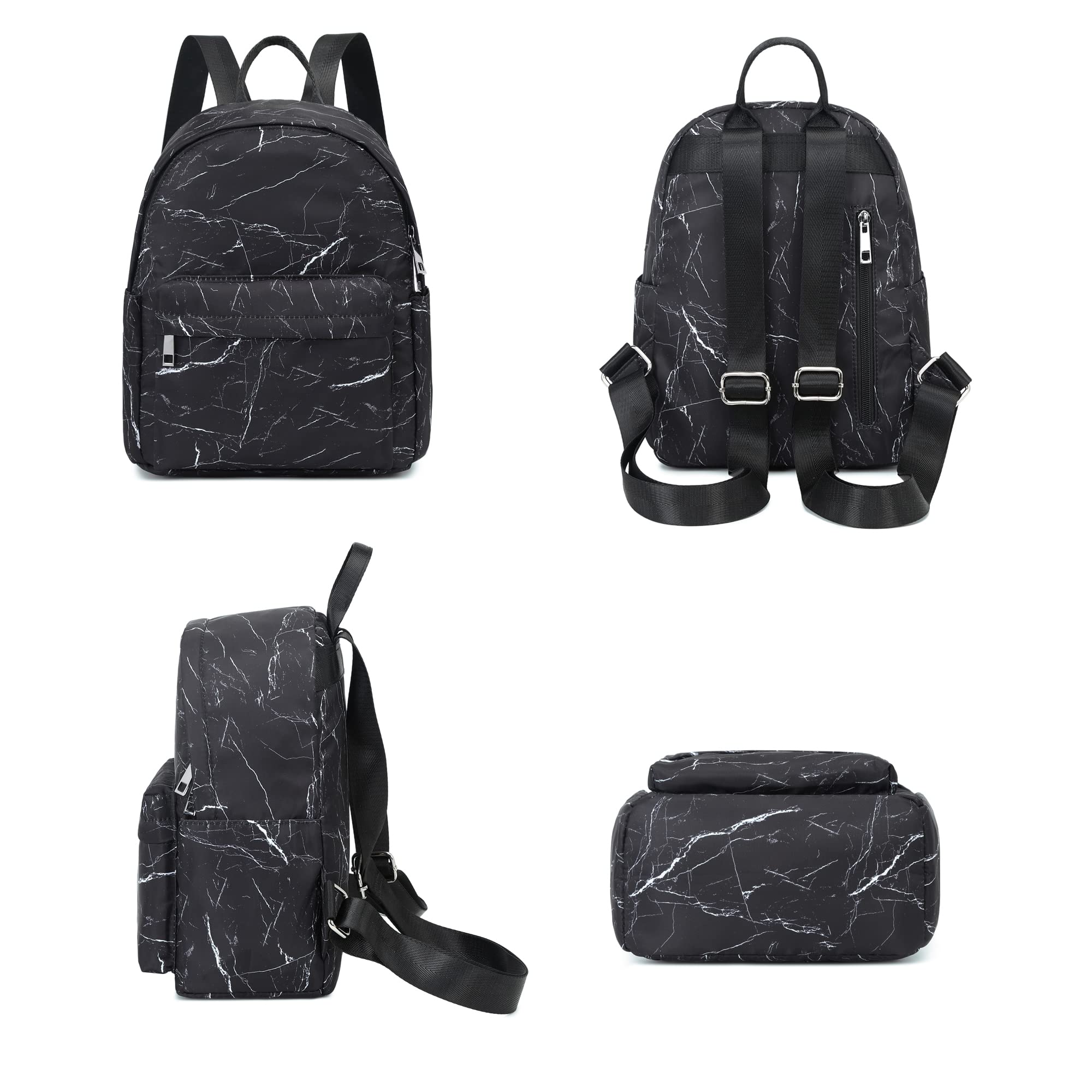 Marble Mini Backpack for Women & Girls - Small Travel Purse for School & Outings (Black)