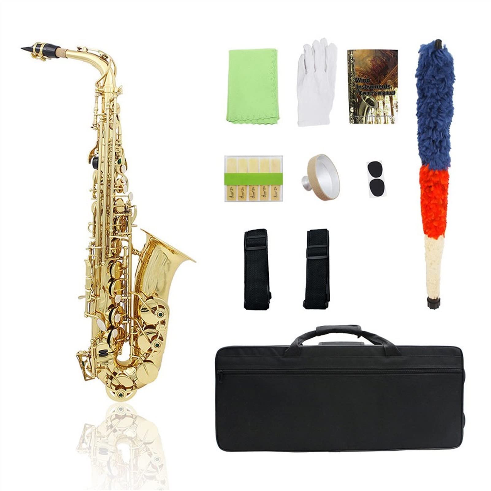 EB Alto Saxophone for Beginners - Brass Gold Lacquer E Flat Sax Woodwind Instrument with Case, Gloves & Cleaning Kit | Perfect for School Bands, Jazz Ensembles & Music Practice