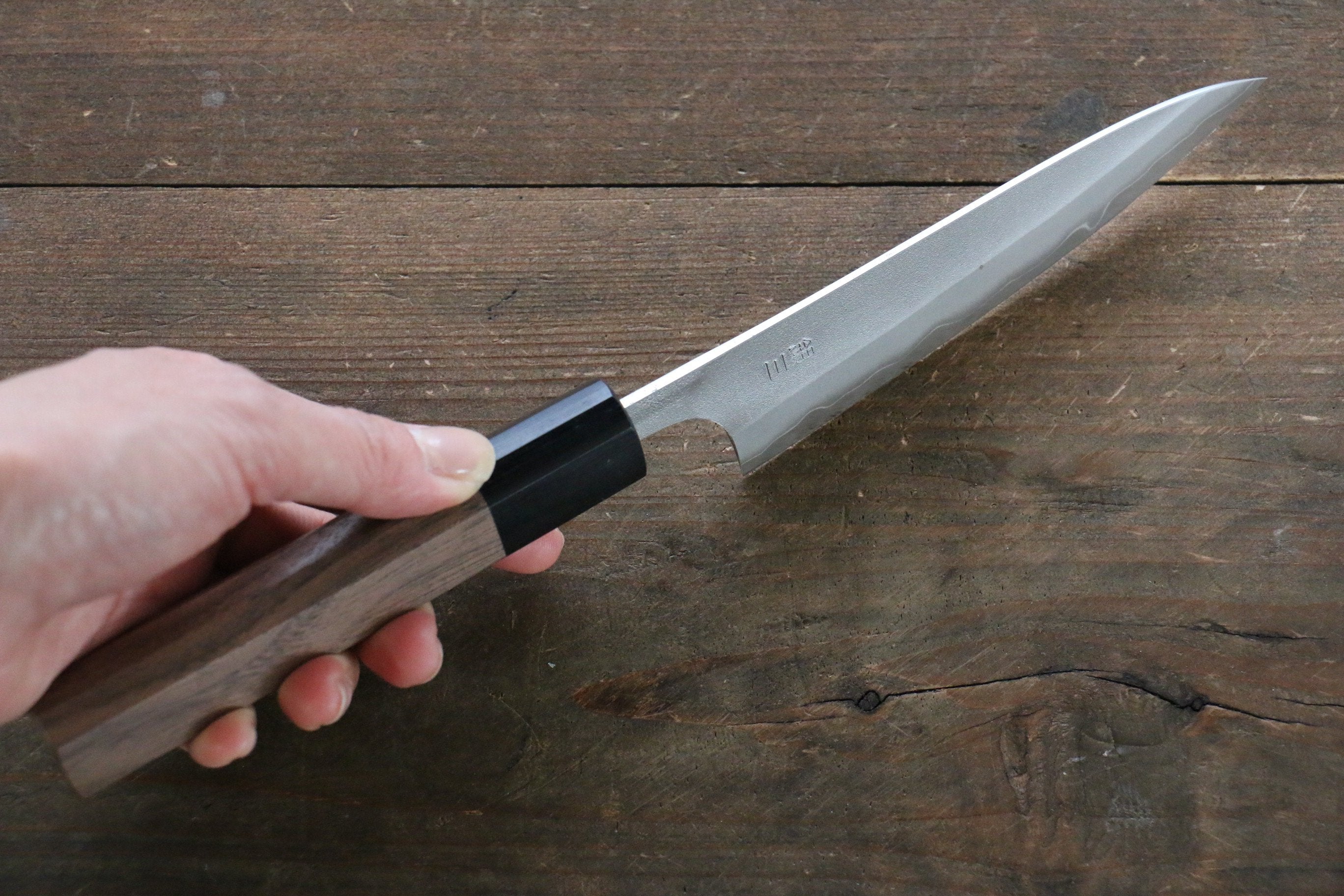 Nao Yamamoto 120mm Silver Steel No.3 Nashiji Petty Utility Knife with Walnut Handle - Perfect for Slicing, Chopping & Precision Kitchen Tasks