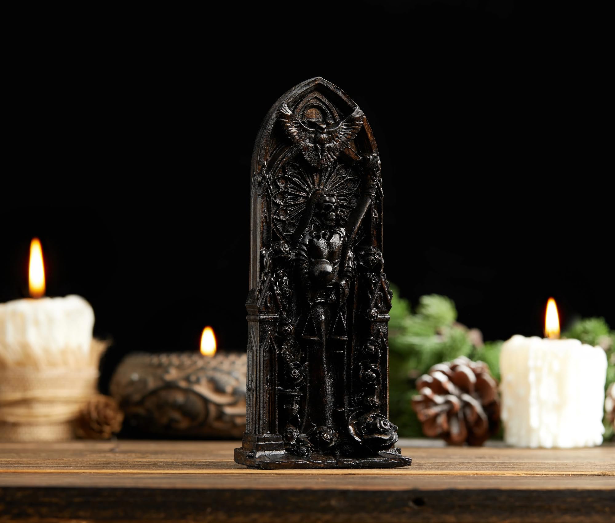 Santa Muerte Statue - Handcrafted Holy Death Goddess Figurine for Home Altar | Religious Wooden Statue for Wicca, Witchcraft & Spiritual Decor | Perfect for Sacred Spaces, Rituals & Gothic Home Decoration (Black)