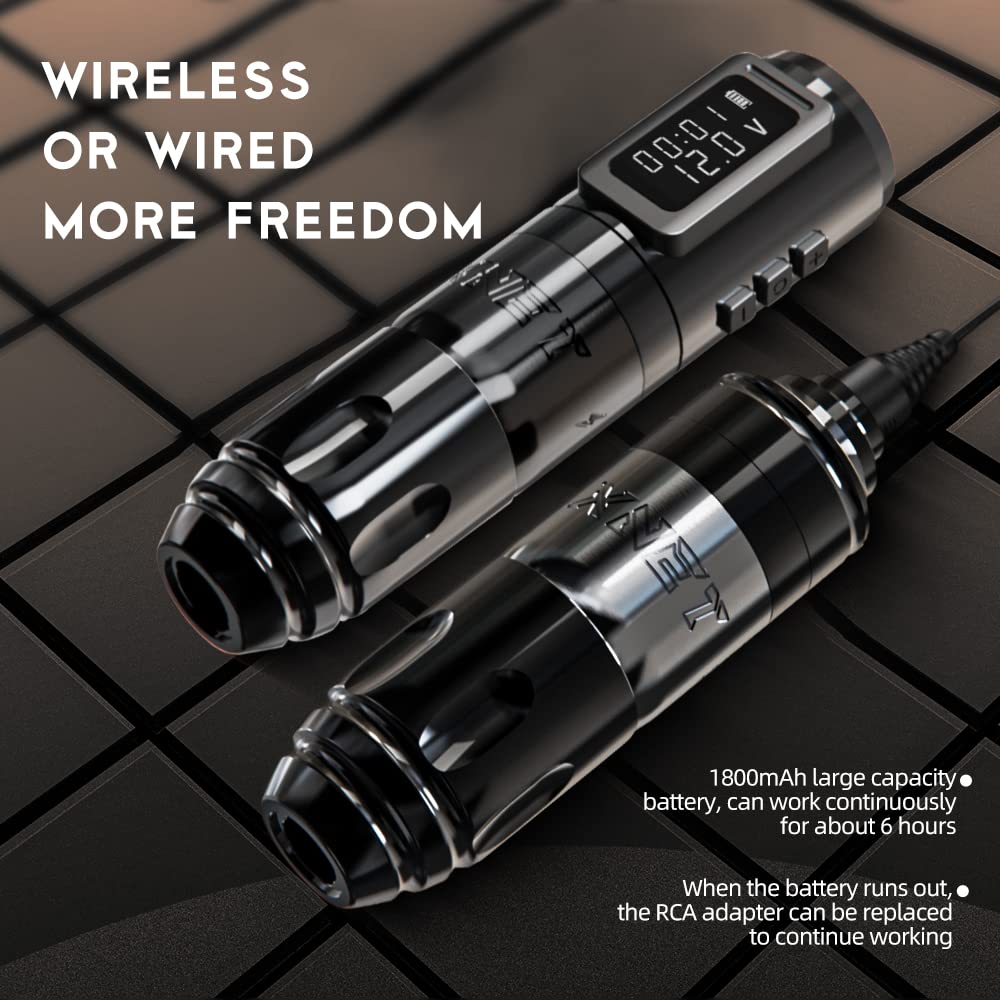 Professional Wireless Tattoo Machine Kit - Brushless Rotary Tattoo Pen Gun with 1800mAh Battery & LCD Display | Portable Cordless Tattoo Equipment for Artists | Perfect for Studio, Home & Travel Tattooing