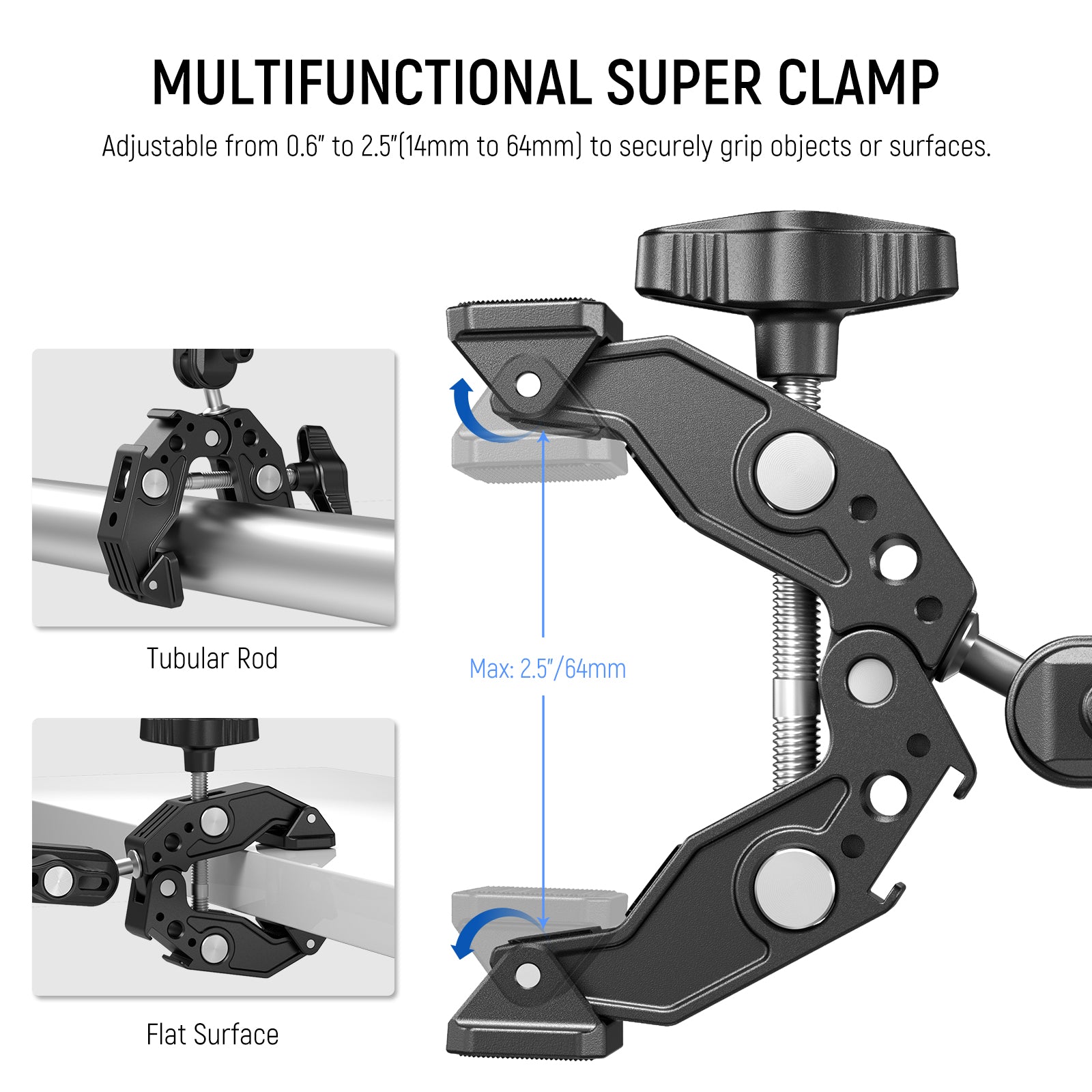 NEEWER UA036 Heavy Duty Double Super Clamp Mount for DSLR Camera, Camcorder & Lighting - Perfect for Studio, Photography & Video Production