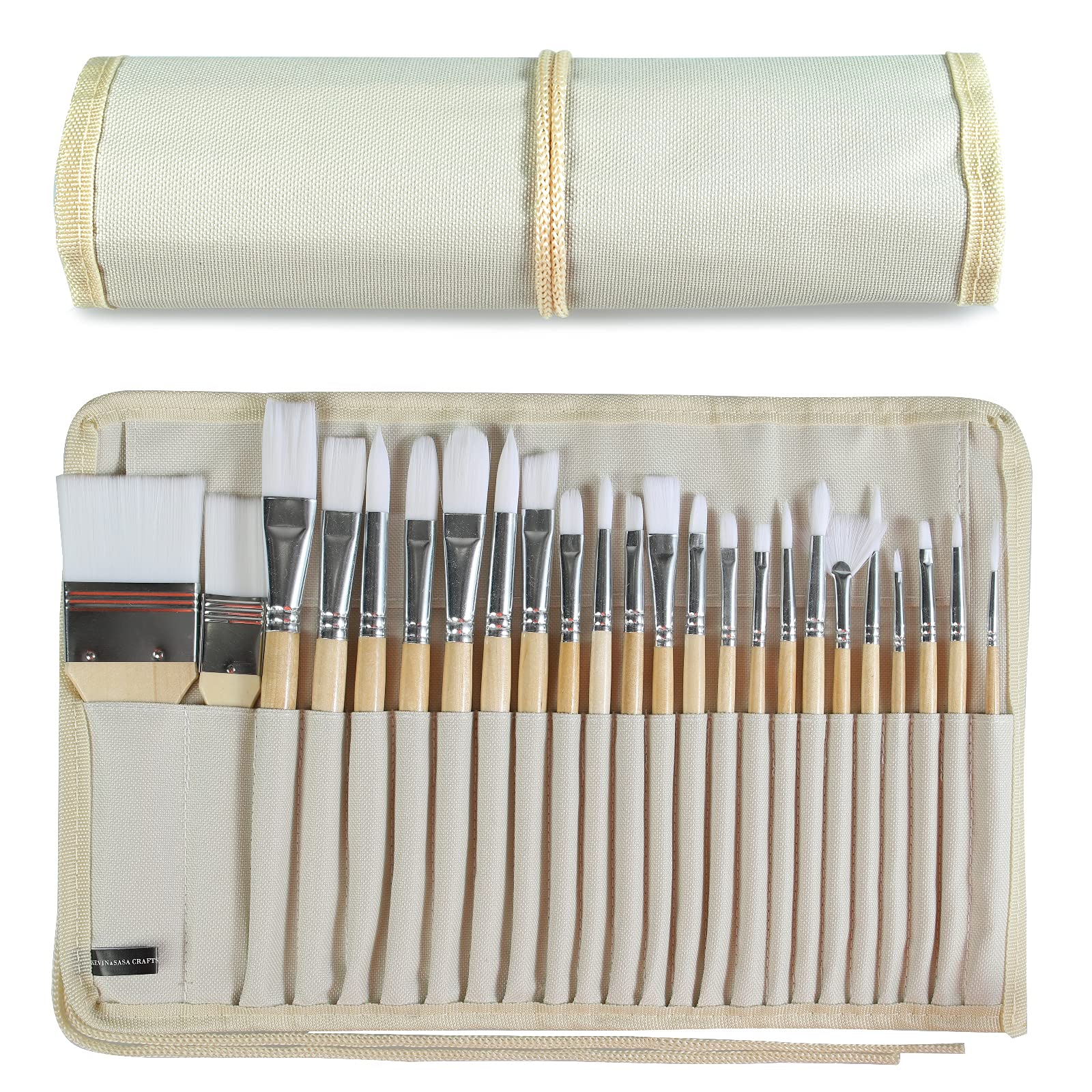 24-Piece Professional Paint Brush Set with Wooden Handles & Canvas Case - Ideal for Oil, Acrylic, Watercolor Painting - Perfect for Artists, Students & DIY Home Decor Projects