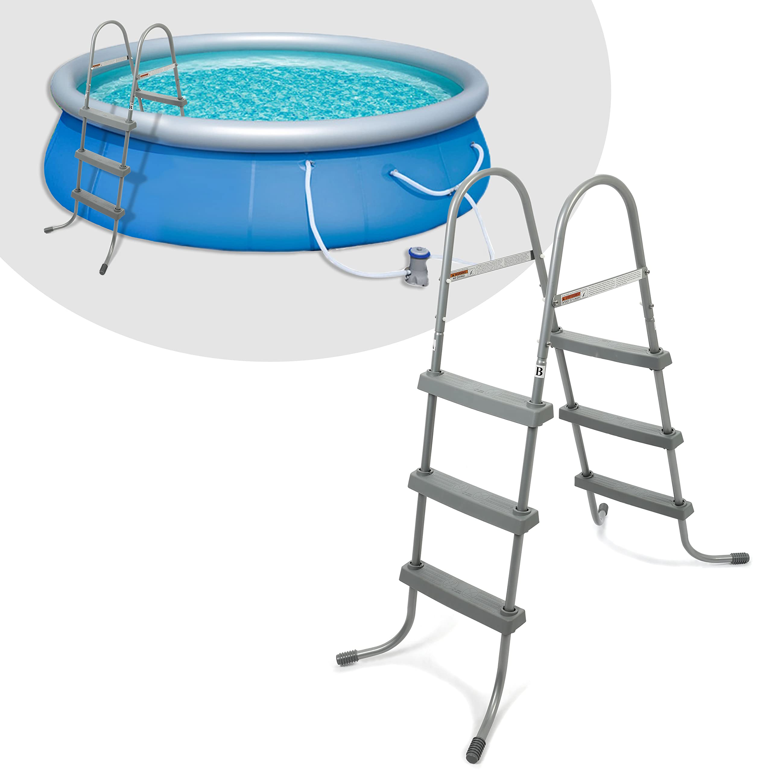 HECASA 36 Inch Heavy Duty Steel Pool Ladder for Above Ground & Inflatable Pools - 3 Step Safety Ladder with Non-Slip Steps - Perfect for Backyard, Swimming Pool Access (Gray)