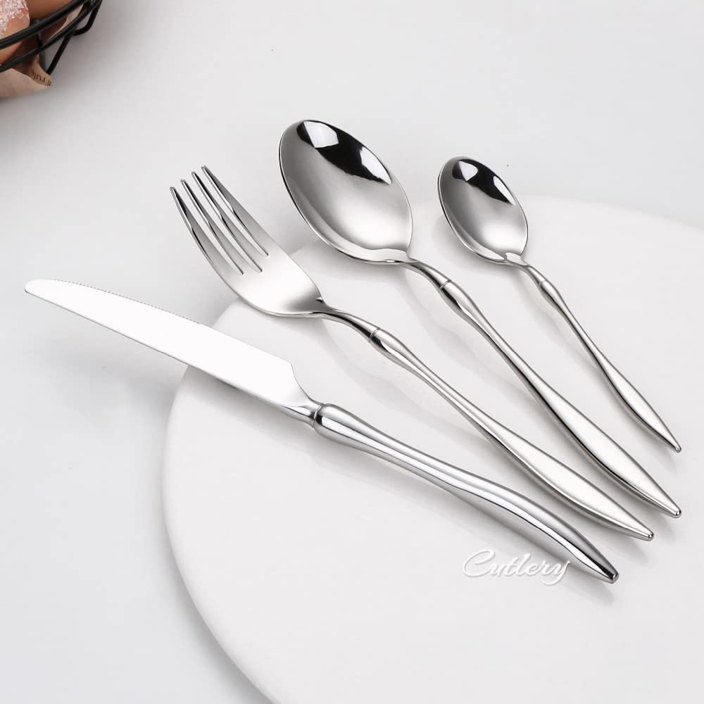 24-Piece Stainless Steel Silverware Set for 6 - Premium Food Grade Flatware with Mirror Polish (Spoons, Forks, Knives) - Dishwasher Safe Cutlery Set for Everyday Dining & Dinner Parties (Silver, 24pcs) - Model s1478