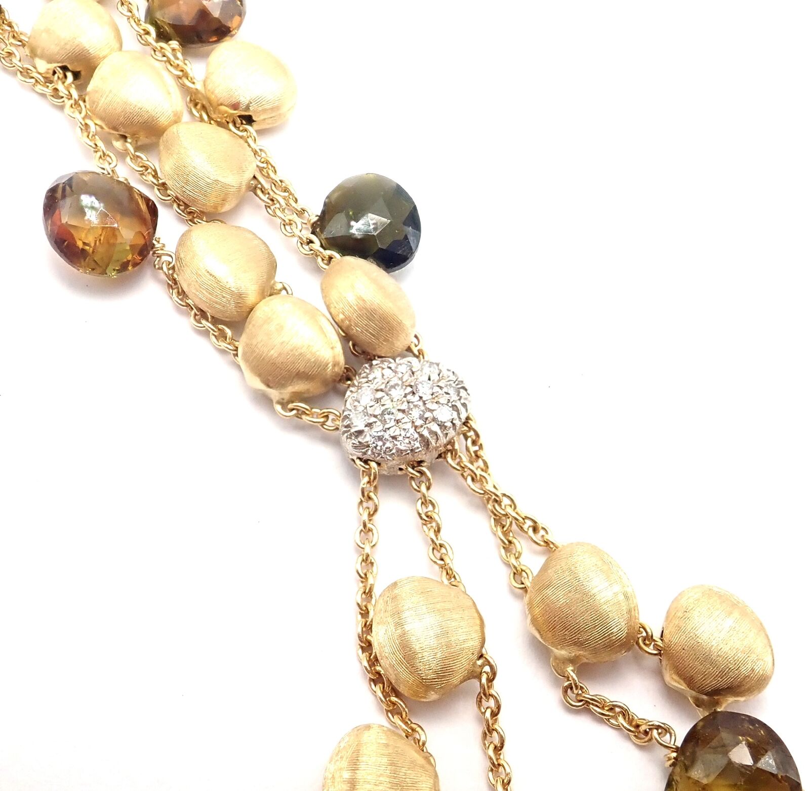Authentic Marco Bicego 18k Yellow Gold Confetti Diamond Topaz Tassel Necklace - Elegant Statement Jewelry for Weddings, Parties & Special Occasions
