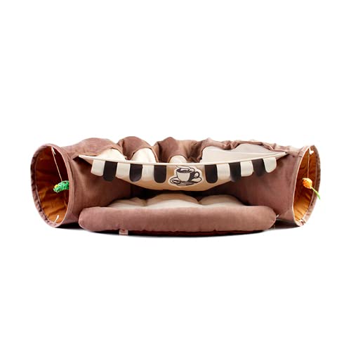 ABLAZEZAI Cat Tunnel Bed - Washable & Removable 2-in-1 Pet Play Tube for Indoor Cats | Multi-Functional Cat Toy with 4 Color Options (Brown, Coffee Shop) | Perfect for Playtime, Hideouts & Nap Time