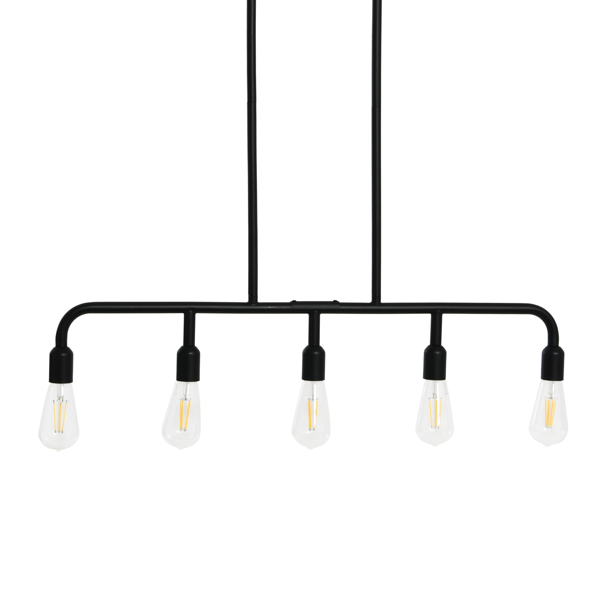 Benson Exposed Bulb Metal 5-Light Linear Chandelier - Modern Industrial Pendant Lighting for Dining Room, Kitchen Island & Living Room Decor