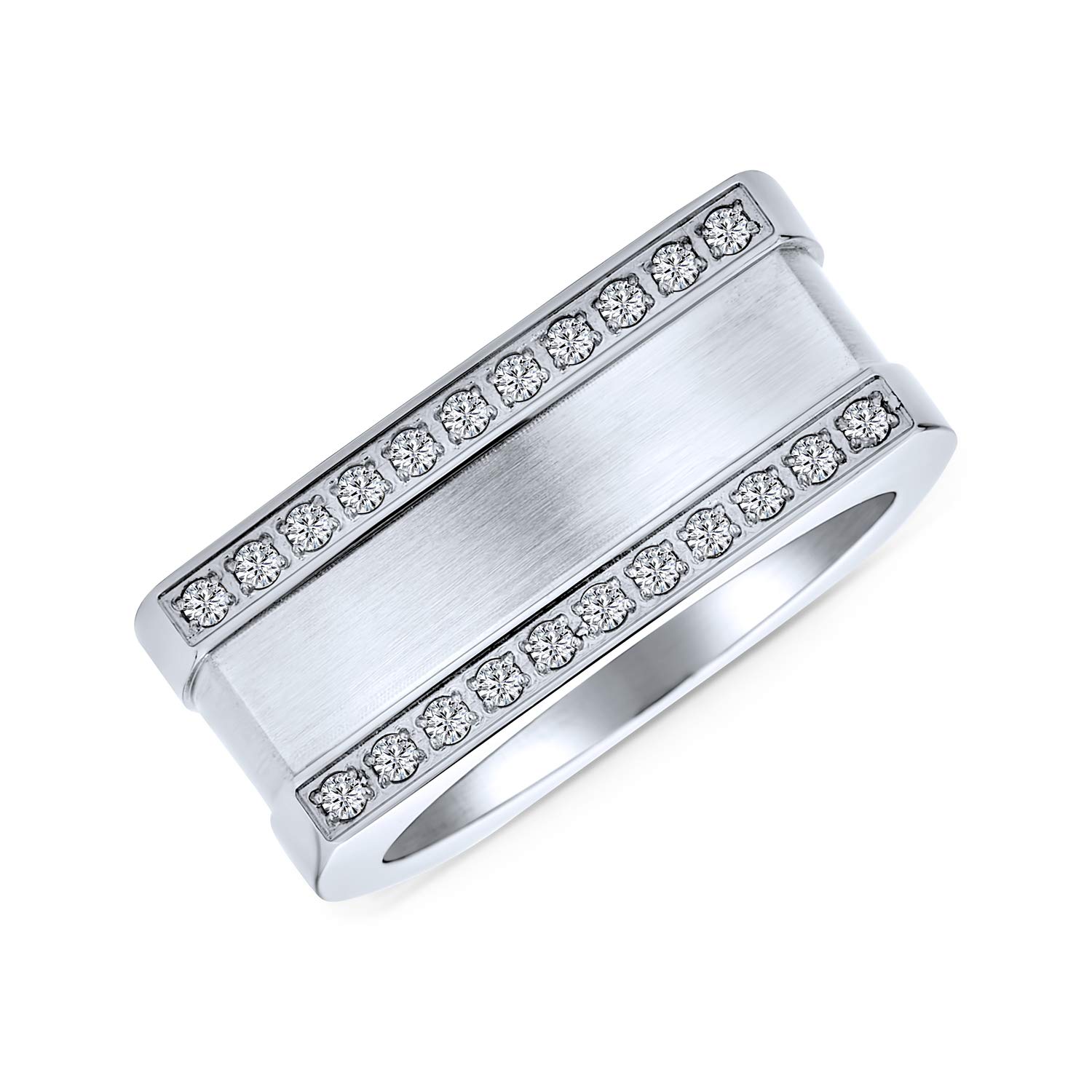 Personalized Greek Key Geometric Pave CZ Accent Cubic Zirconia Cross Men's Rectangle Signet Statement Band Ring - .925 Sterling Silver or Stainless Steel - Perfect for Gifts, Weddings & Everyday Wear