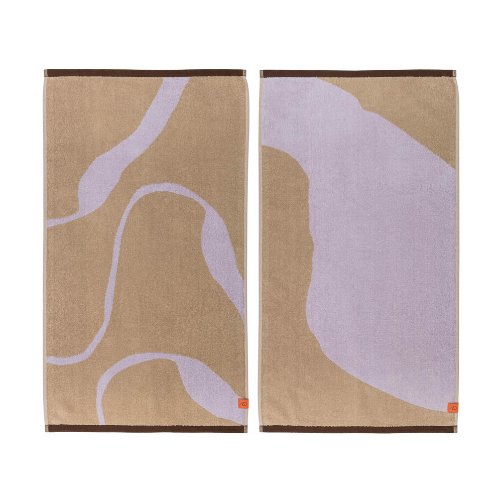 METTE DITMER Nova Arte Hand Towel Set of 2 - 40x55cm Soft Cotton Bath Towels in Sand & Lilac Colors - Perfect for Bathroom, Kitchen, and Guest Use