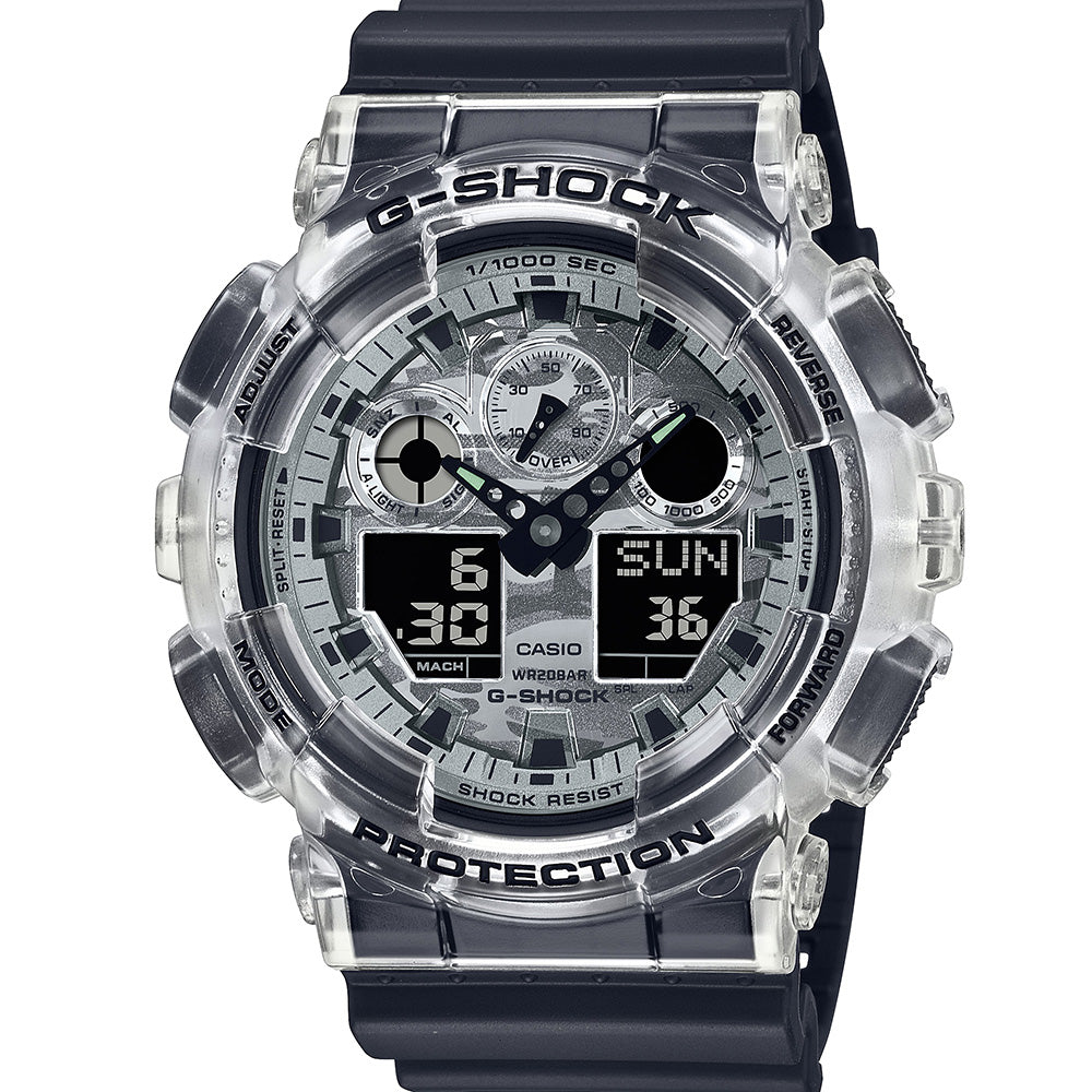 G Shock GA100SKC 1A Transparent Digital Analog Watch - Stylish Sport Watch for Men, Water Resistant & Shockproof - Perfect for Outdoor Activities, Running, and Workouts
