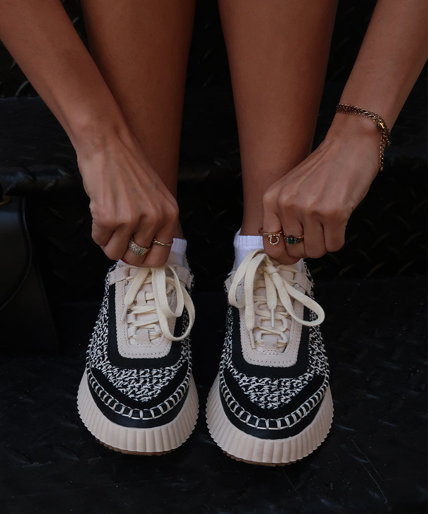 DOLEN White and Black Woven Sneakers - Lightweight Comfortable Casual Shoes for Men & Women | Perfect for Running, Walking, Gym & Everyday Wear