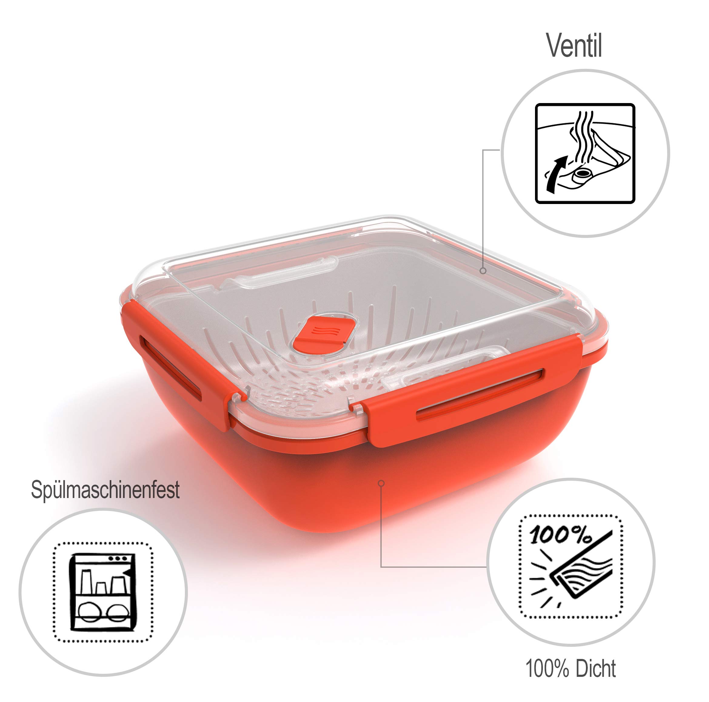 BPA-Free Rotho Memory Microwave Steamer with Filter Insert – 1.7L Red/Transparent PP Plastic Container (19.5x19.5x9.1cm) – Perfect for Healthy Vegetable Cooking & Meal Prep