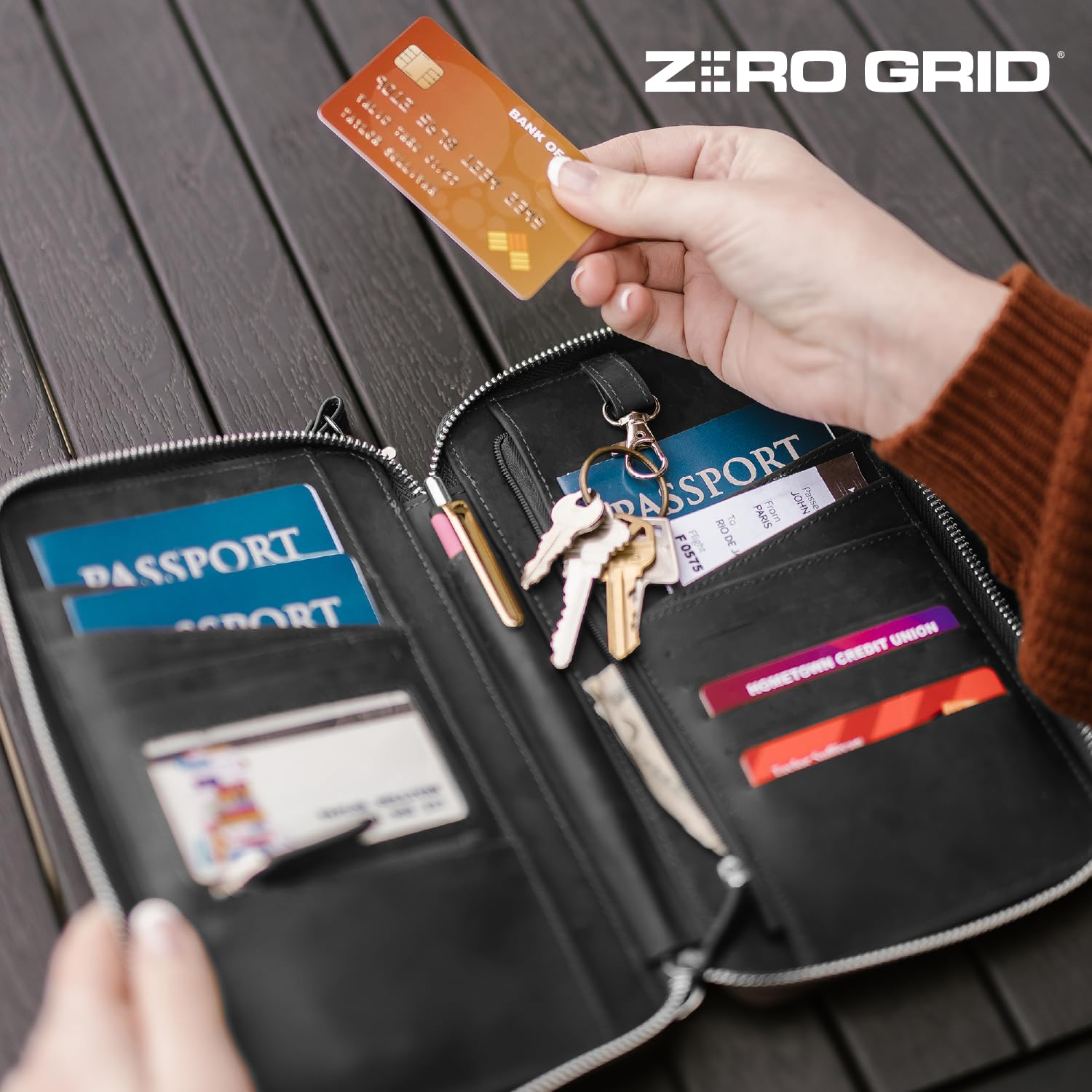 Premium Genuine Top Grain Leather Passport Holder for Family - RFID Blocking Travel Wallet Organizes 6 Passports, Cards, Cash & Documents - with Wrist Strap, Key Ring & YKK Zipper (Midnight Black) - Perfect for International Travel, Family Vacations & Secure Document Storage