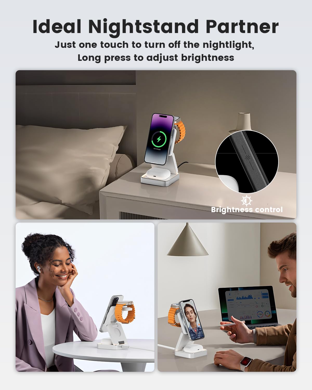 3-in-1 Magnetic Wireless Charging Station - 15W Fast Wireless Charger for iPhone 16/15/14/13/12 Series, Apple Watch & AirPods - Foldable Travel Stand with MagSafe Compatibility | Perfect for Nightstand, Office Desk & Travel Accessories