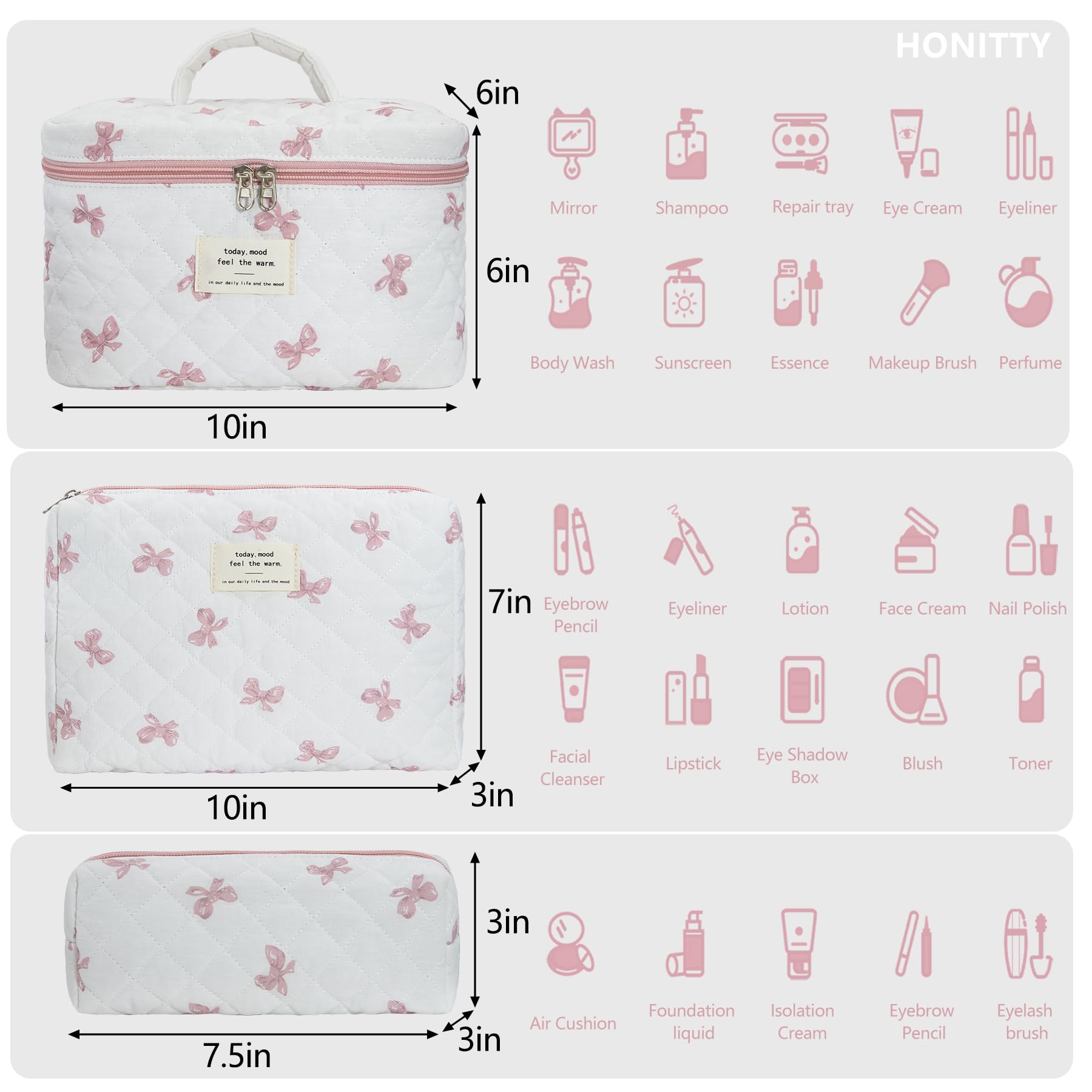 Floral Makeup Bag for Women - Large Quilted Cosmetic & Toiletry Travel Bag