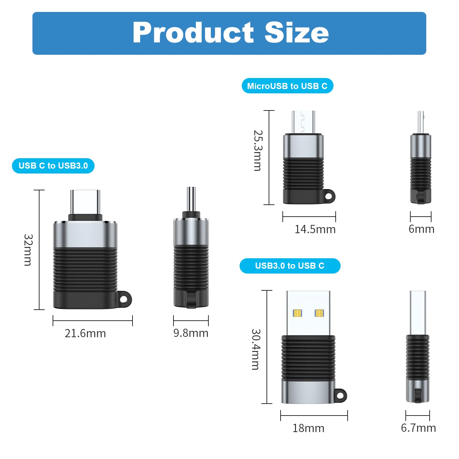 6-Pack AreMe USB C Adapter Set - Micro USB to Type C, USB 3.0 to USB C Converter - Compatible with Smartphones, Tablets & Laptops for Charging & Data Transfer