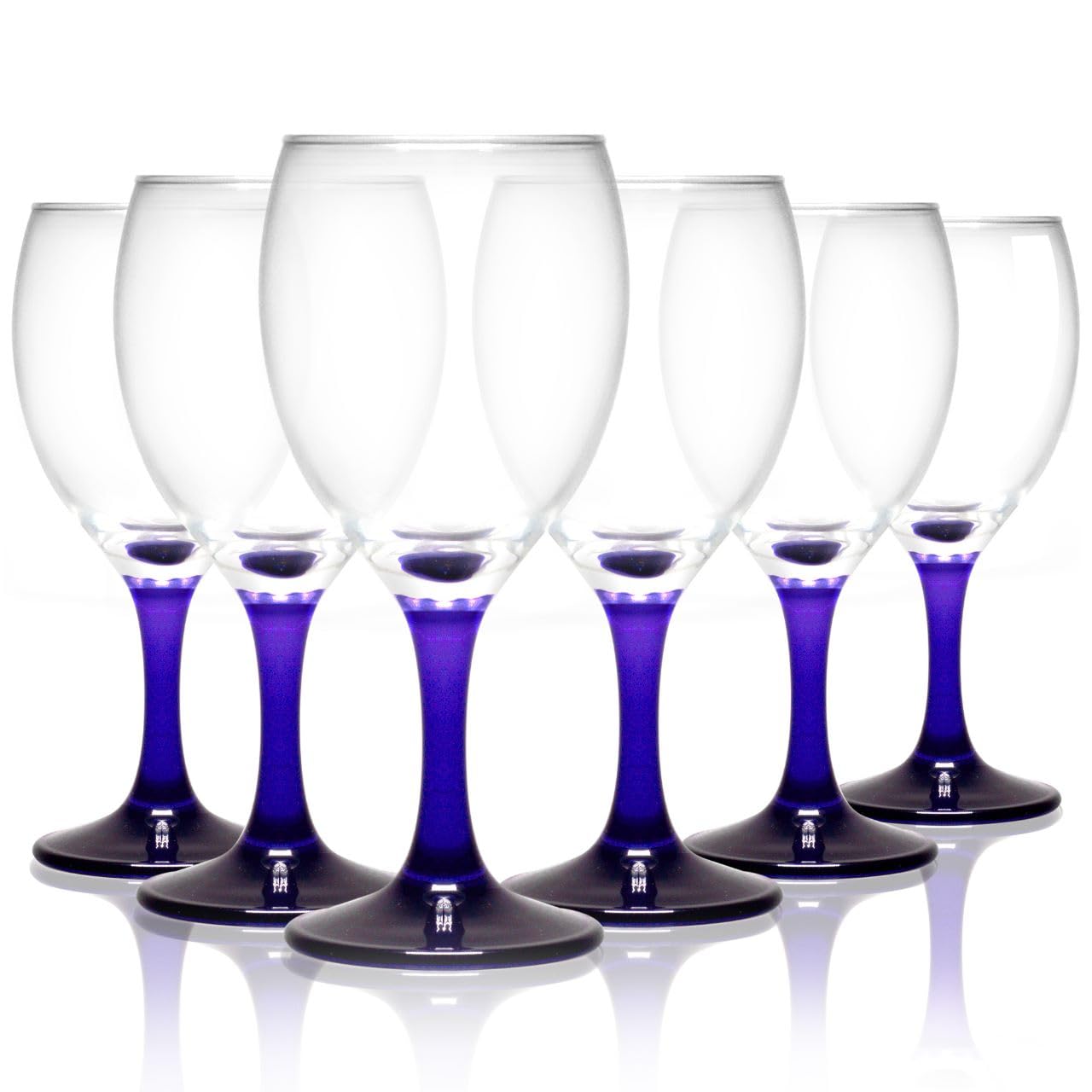 TableTop King 6-Piece Colored Wine Glasses Set - 10oz Vibrant Stemmed Drinking Glasses with Blue Nuance Accent - Durable Modern Glassware in Multiple Colors - Perfect for Parties, Weddings & Home Decor