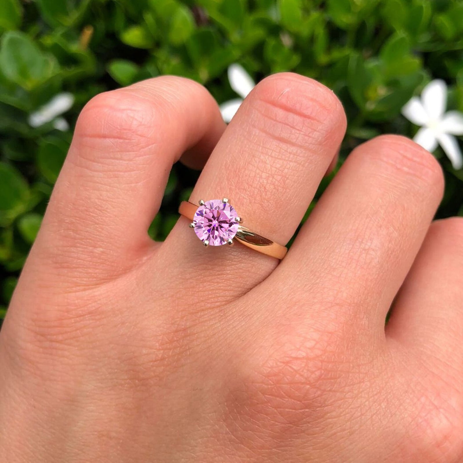 14K White Gold Round Solitaire Pink Cubic Zirconia Art Deco Engagement Ring for Women - Perfect for Weddings, Anniversaries & Special Occasions