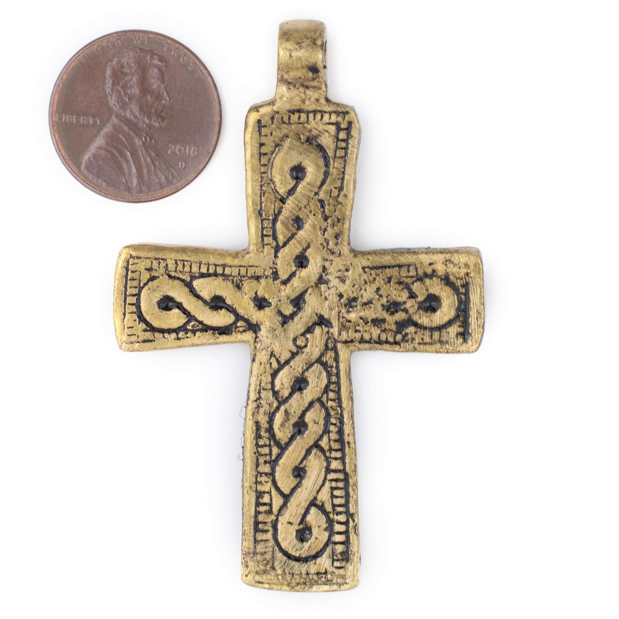 Authentic Ethiopian Coptic Cross Pendant - 60x40mm Handcrafted Brass African Charm Necklace for Men & Women | Religious Jewelry, Cultural Gift, Faith-Based Accessory for Church, Weddings & Special Occasions