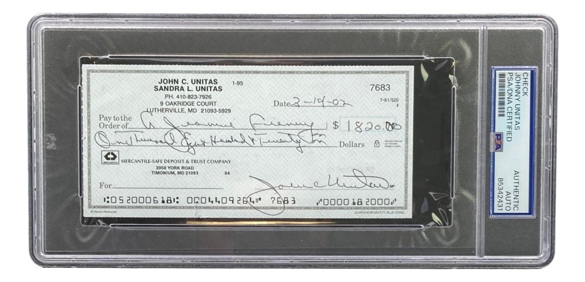 Johnny Unitas Baltimore Colts Autographed Signed Bank Check #7683 PSA Certified - Rare Football Memorabilia for Collectors and Sports Fans