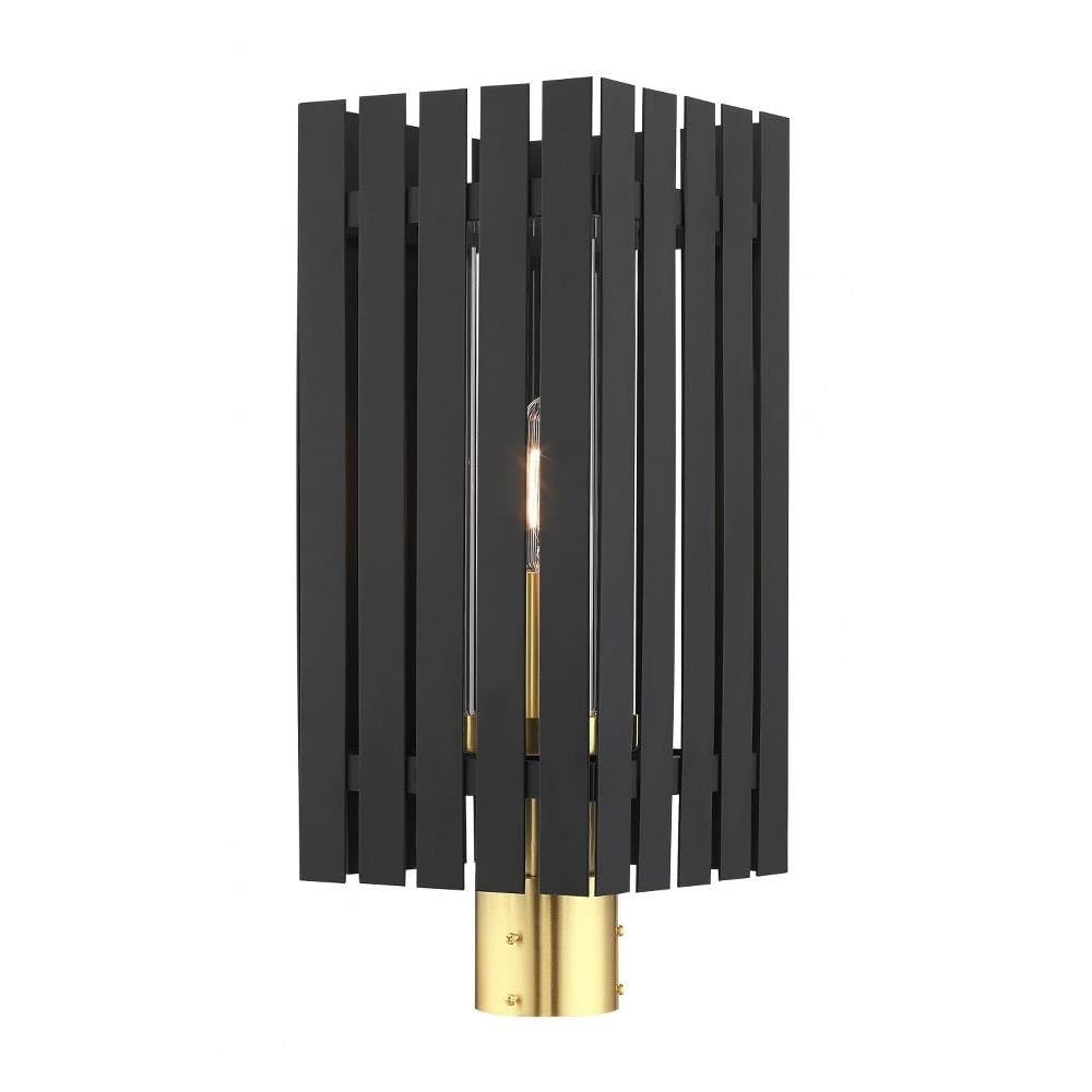 Livex Lighting 1-Light Black Outdoor Post Top Lantern with Brass Accents - Perfect for Porch, Garden, and Pathway Lighting