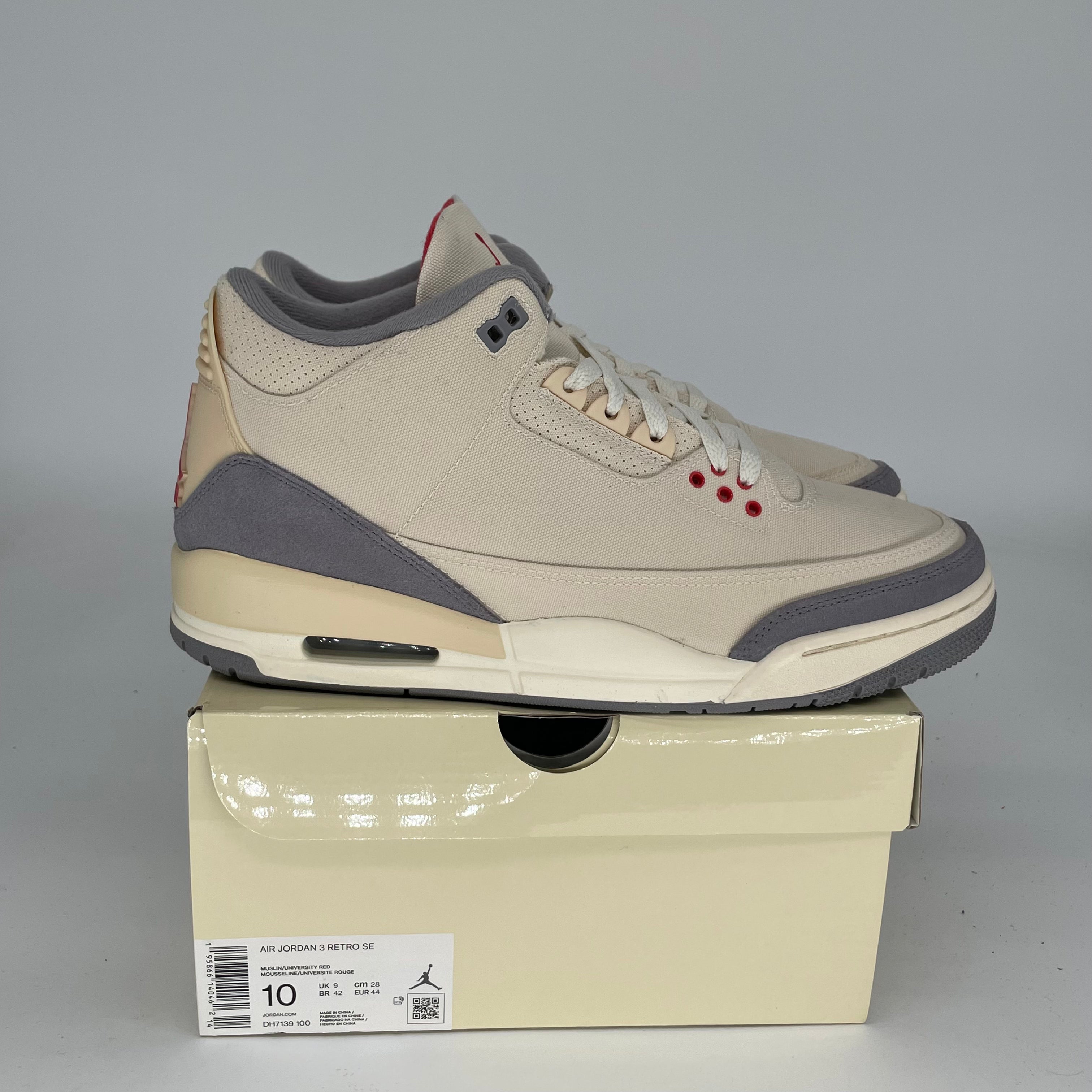 Air Jordan 3 Retro 'Muslin' Men's Basketball Shoes Size 10 - DH7139-100 | Authentic Sneakers for Casual Wear, Street Style & Sneaker Collectors