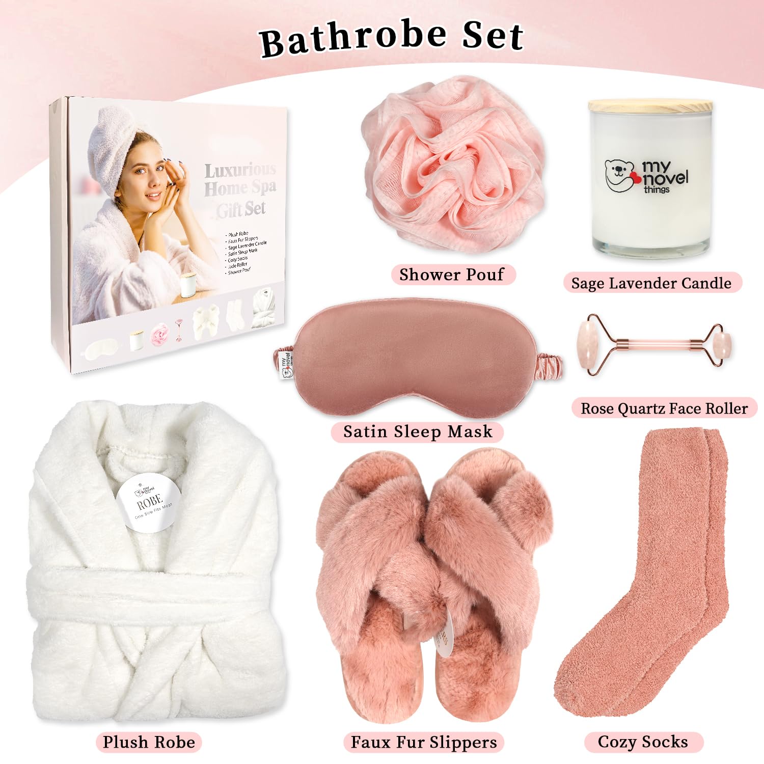 Luxury Satin Bathrobe & Sleep Mask Gift Set for Women - 7-Piece Spa Self Care Kit with Scented Candles | Perfect Birthday, Christmas & Relaxation Gifts for Her | Ideal for Home Spa Nights, Mother's Day & Romantic Getaways