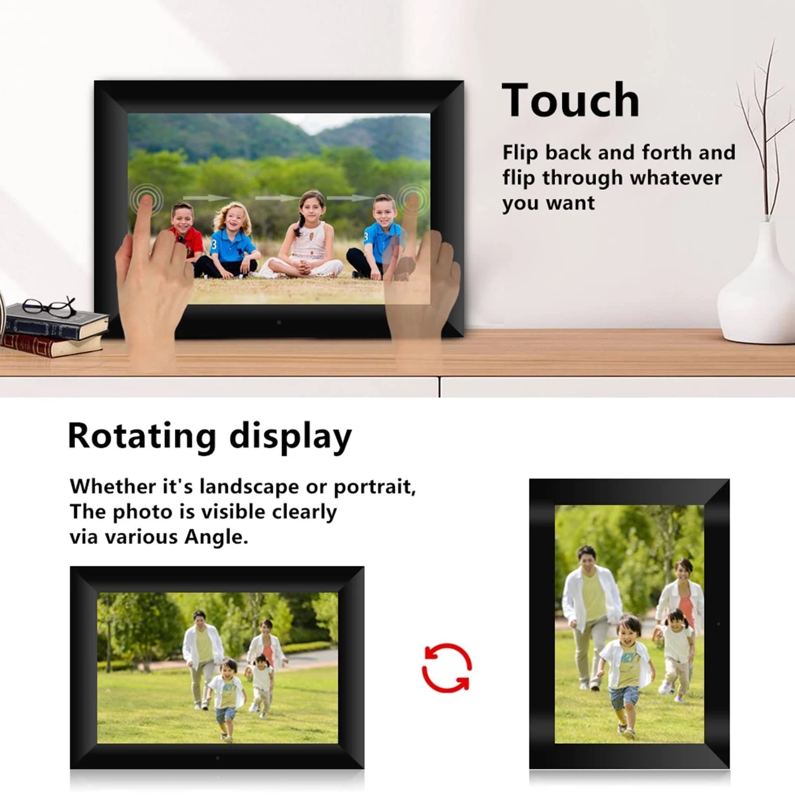 10.1 Inch Digital Picture Frame - 16GB Smart WiFi Digital Photo Frame with Touch Screen, 800x1280 IPS LCD, App Control for Remote Photo Sharing - Perfect for Home Decor, Office Display & Gift Giving (Black)