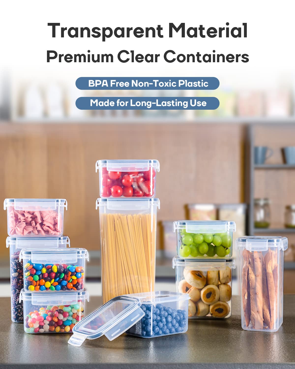 Airtight Food Storage Containers with Lids - 24-Piece BPA-Free Plastic Pantry Organizer Set for Flour, Sugar, Cereal & Rice | Stackable Clear Kitchen Canisters for Space-Saving Storage | Perfect for Meal Prep, Baking & Pantry Organization