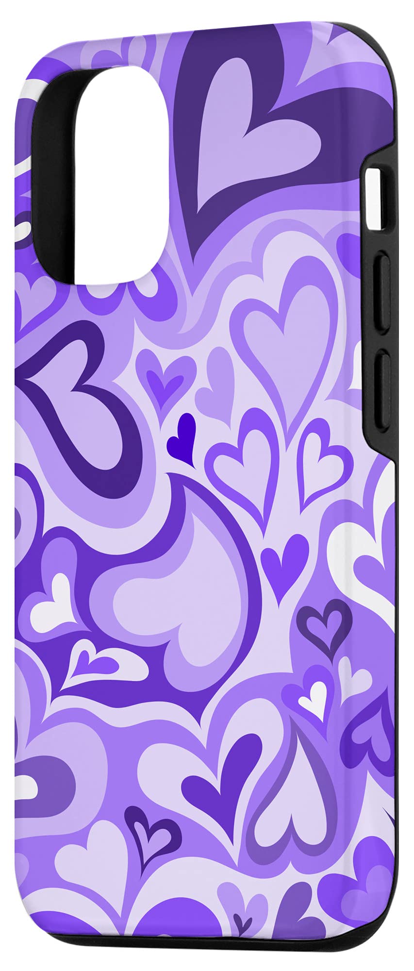 iPhone 12/12 Pro Case - Purple Love Heart Swirls & Coffee Latte Hearts Design | Trendy Protective Cover for Daily Use, Work & Travel