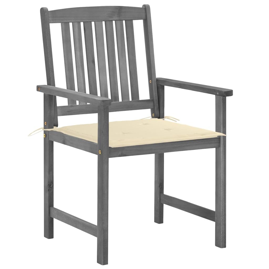 **vidaXL Solid Acacia Wood Patio Chairs with Gray Wash Finish & Cream Cushions – Outdoor Garden Seating Furniture for Backyard, Poolside & Patio Relaxation**